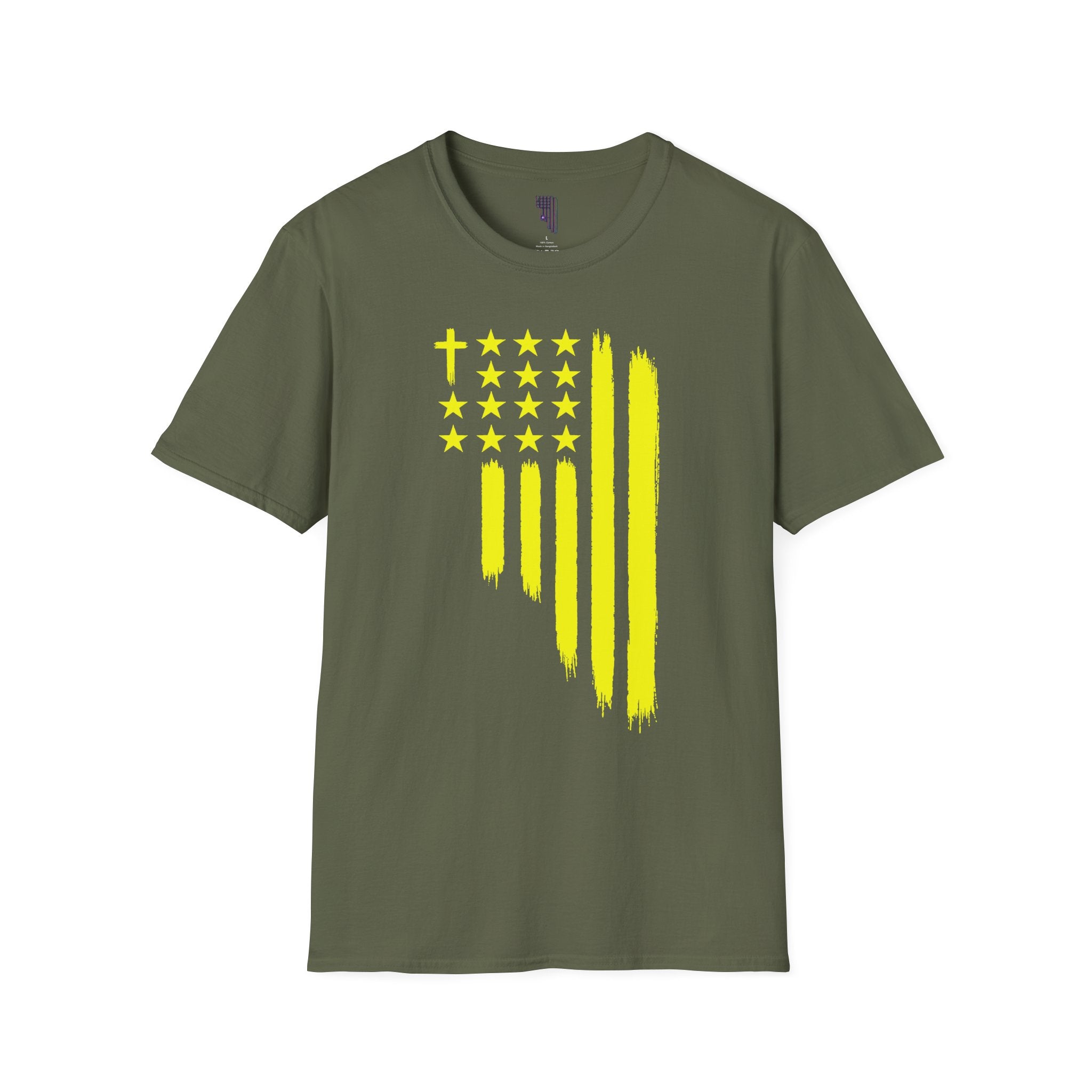 Neon Yellow Stylized American Flag T-Shirt