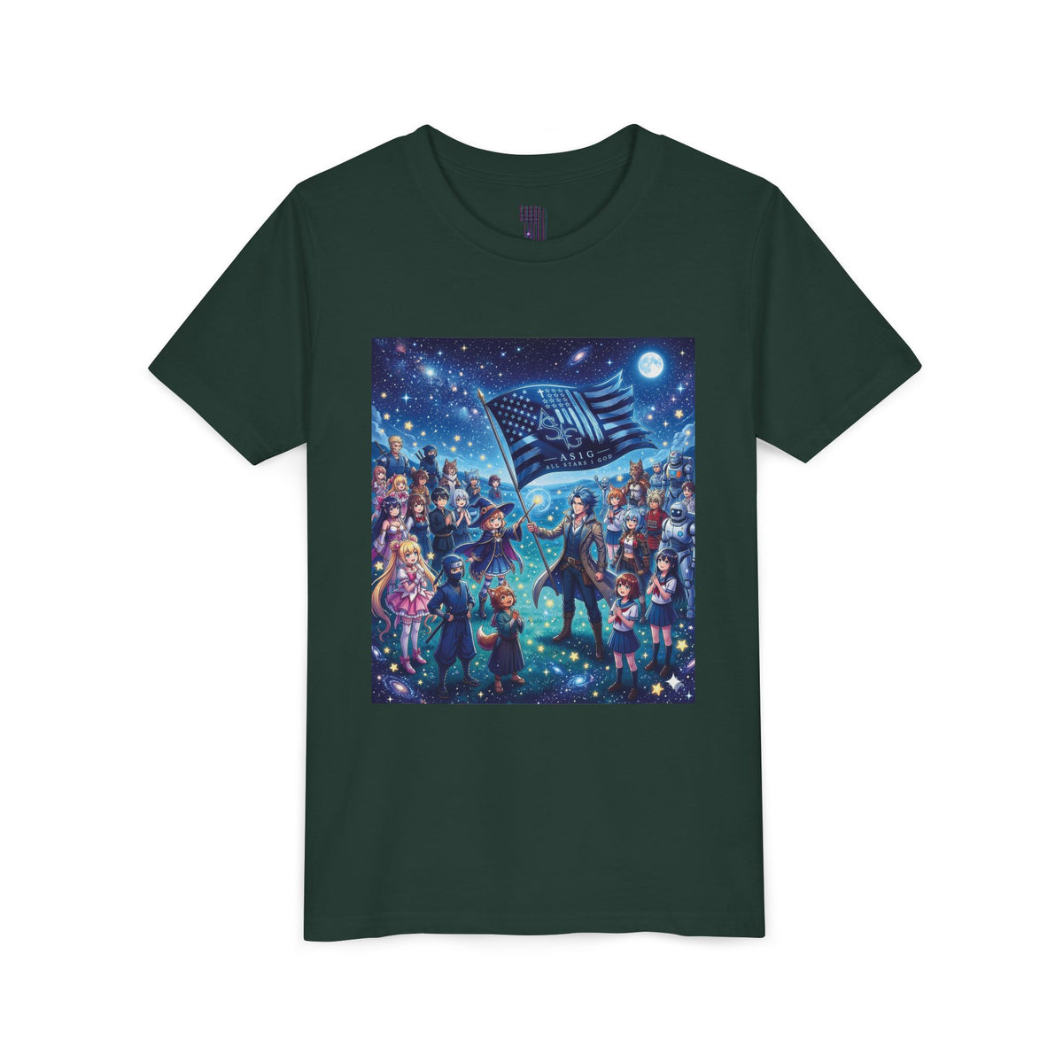 Starry Night Patriotic Kids T‑Shirt (American Flag & Kids Illustration)