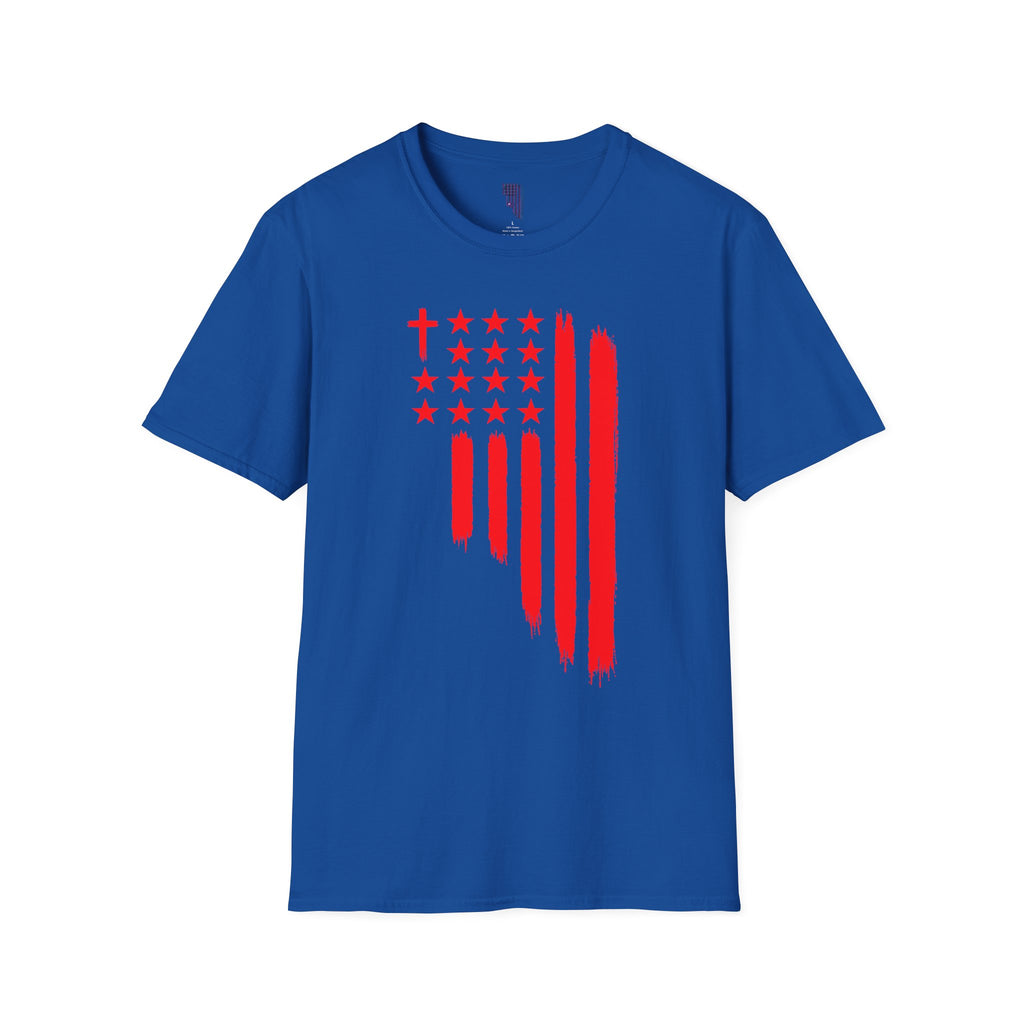 Patriotic Cross & Stars Flag T-Shirt — Christian American Flag Tee