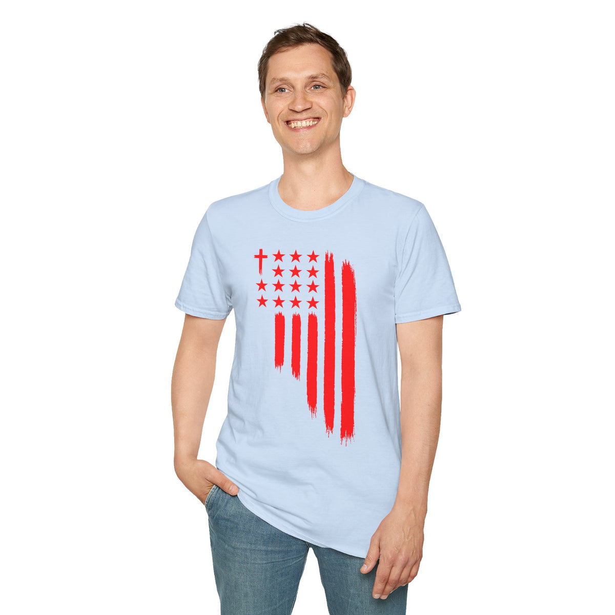 Patriotic Red Brushstroke Flag T‑Shirt