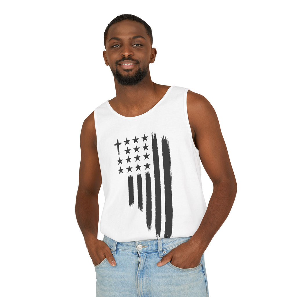 2nd set of colors ALL STARS Flag Tank Top — Distressed Cross & Stars Patriotic Design