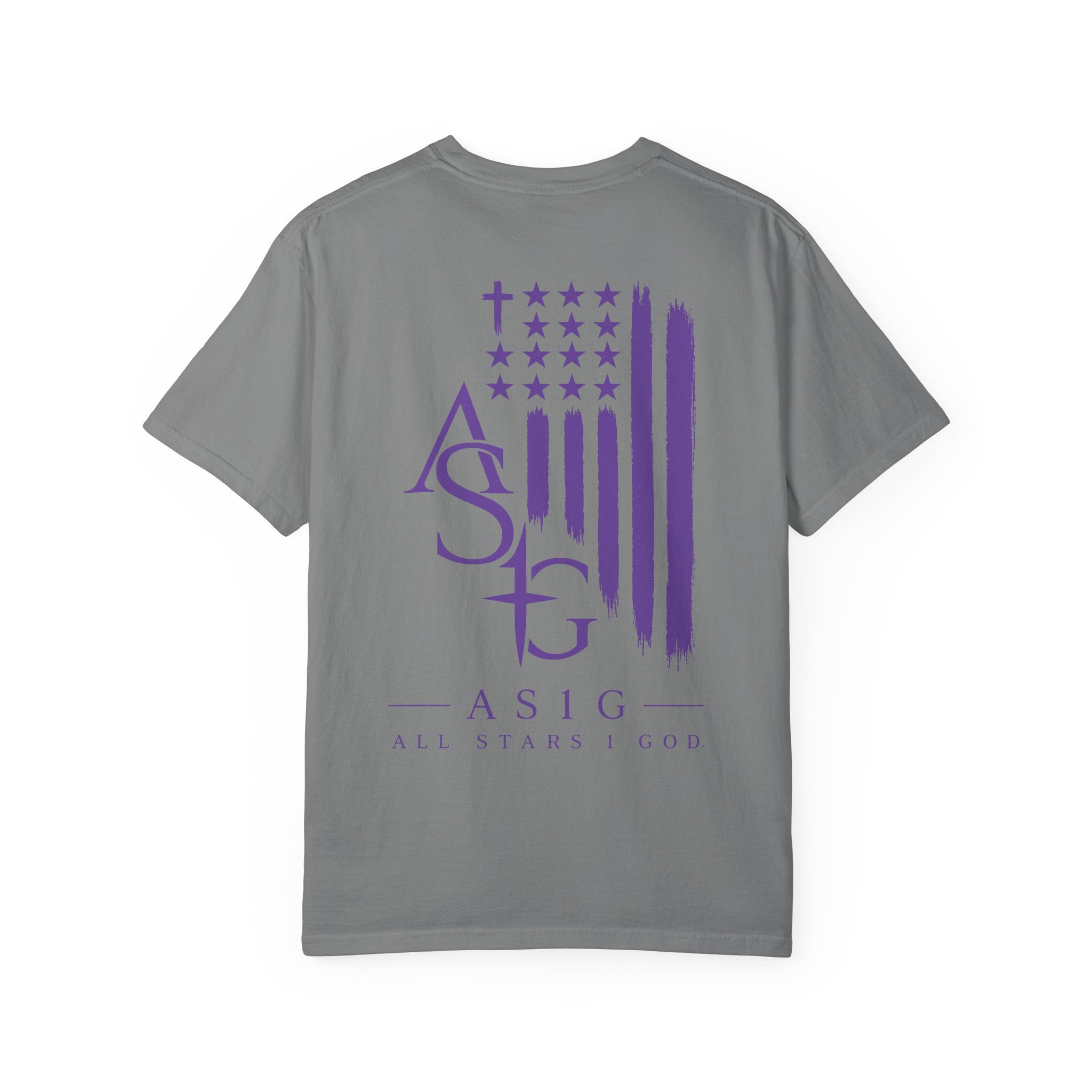 ASIG All Stars & God Flag T‑Shirt — Purple Brushstroke American Flag Tee