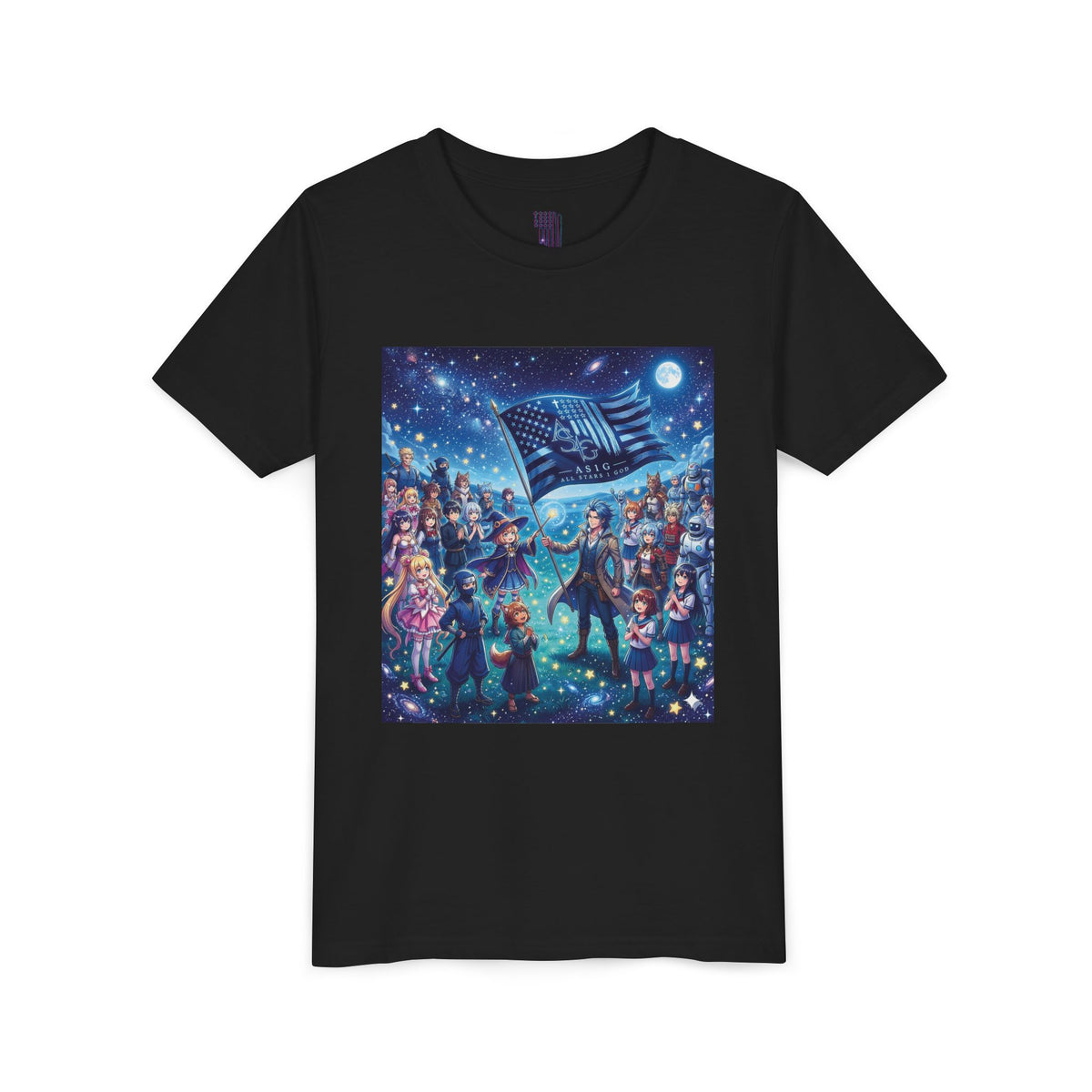 Starry Night Patriotic Kids T‑Shirt (American Flag & Kids Illustration)