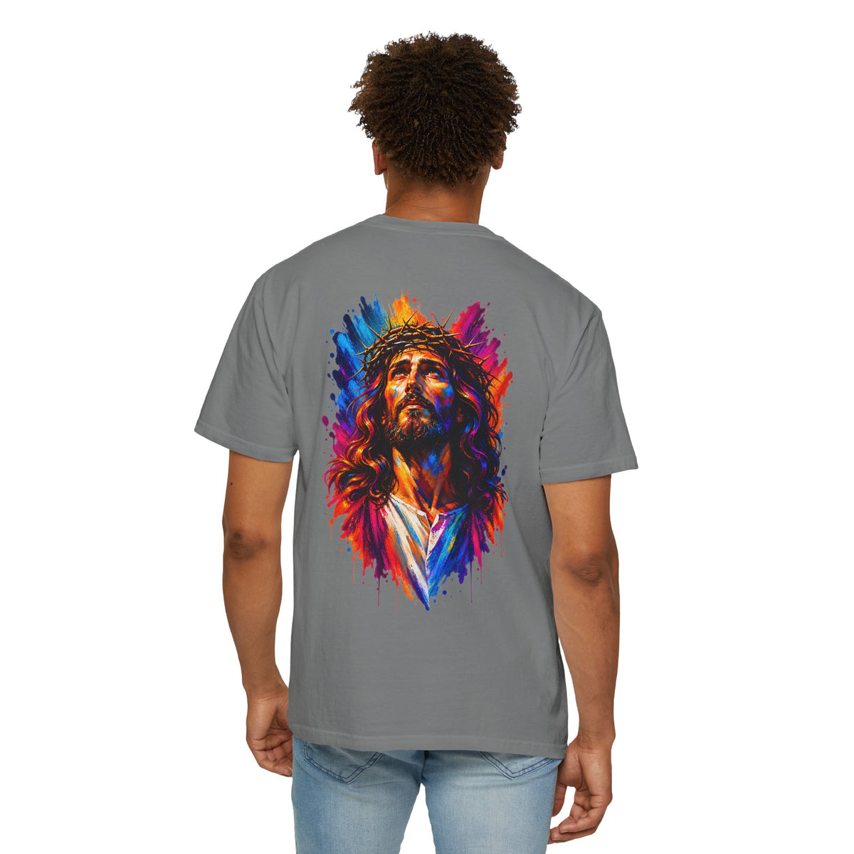 Jesus Portrait T-Shirt — Colorful Watercolor Cross Tee