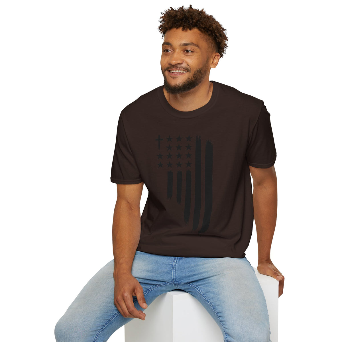 Christian Flag T-Shirt — Distressed American Cross Stars Tee