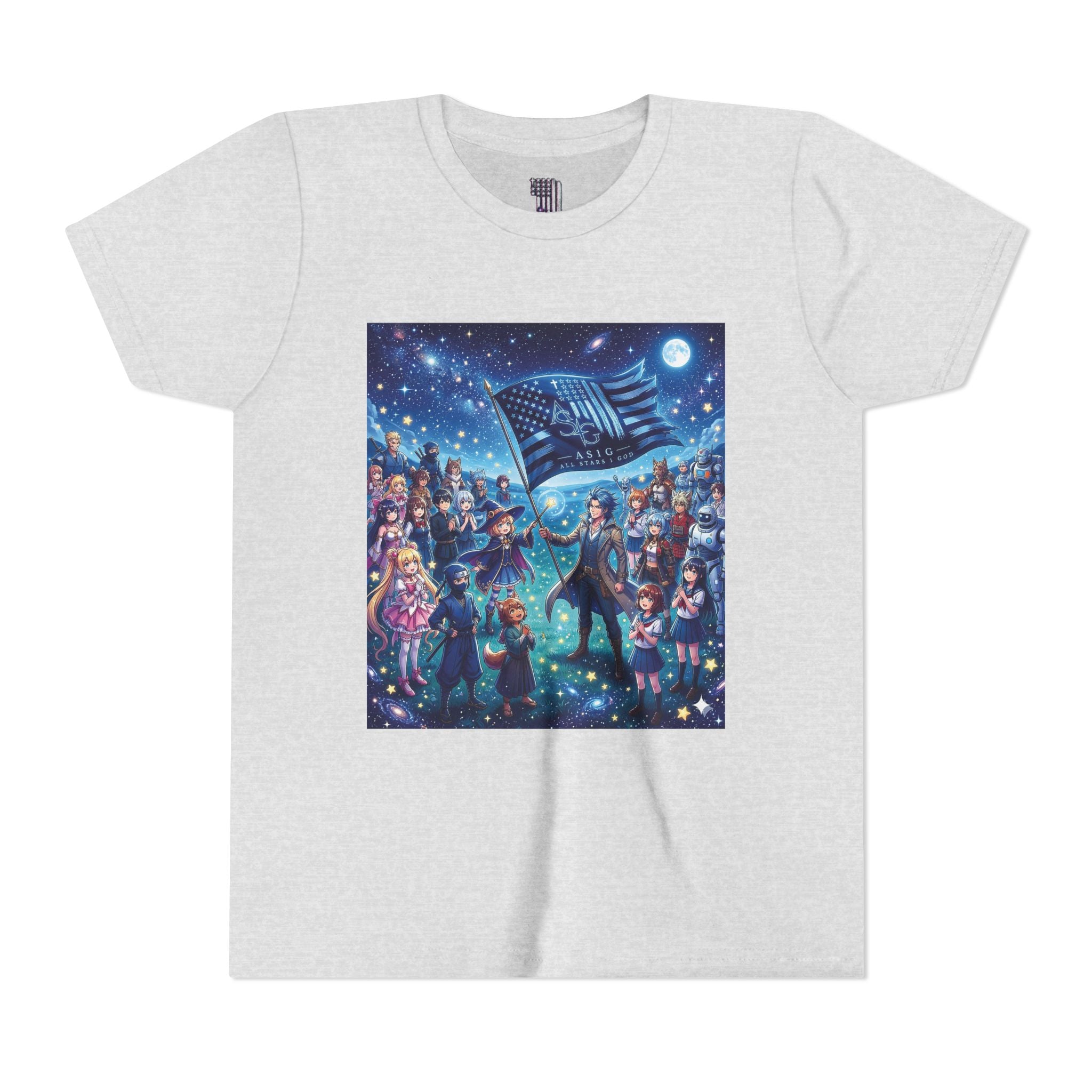 Youth Tee — Starry Night Patriotic Kids T‑Shirt (American Flag & Kids Illustration)