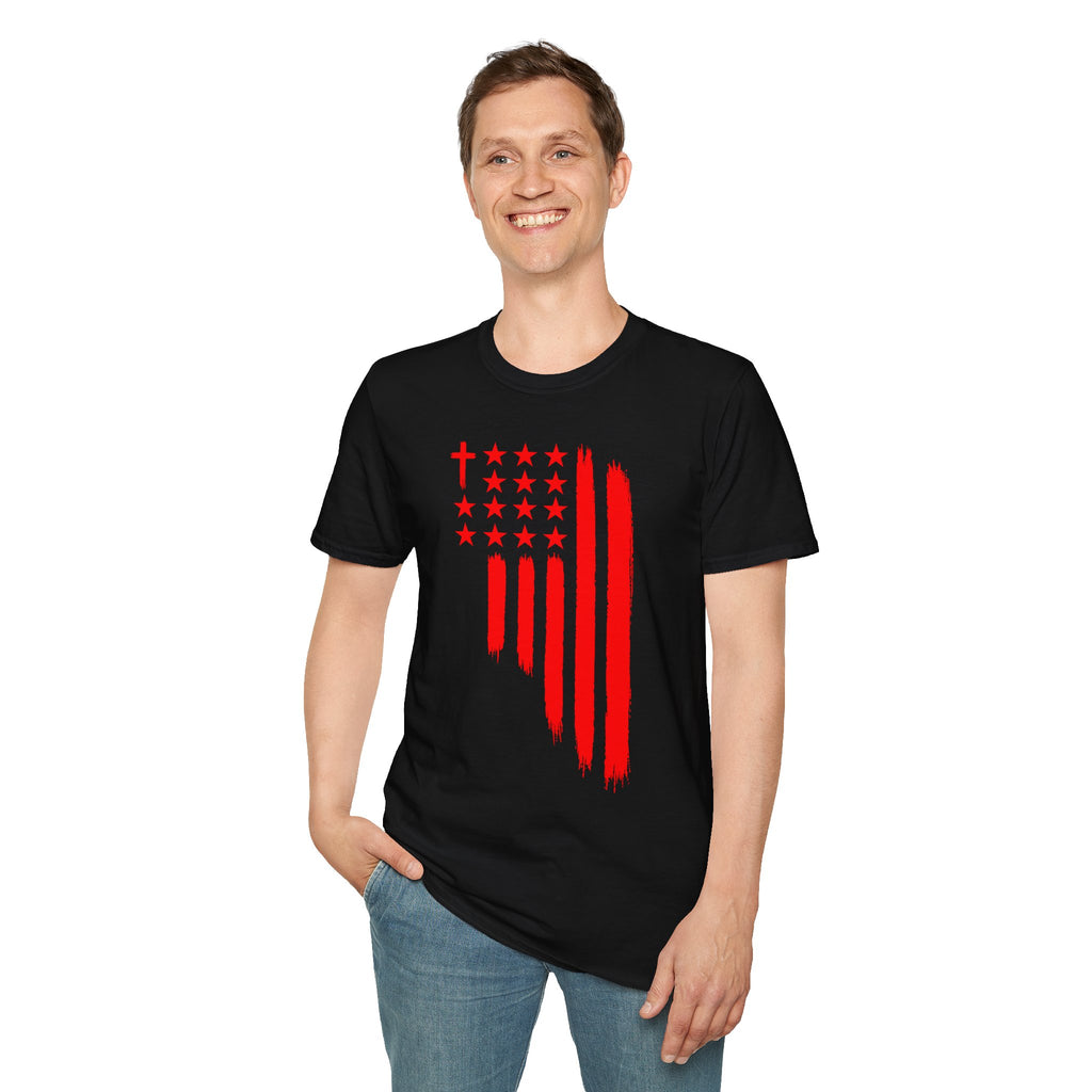 Patriotic Red Brushstroke Flag T‑Shirt