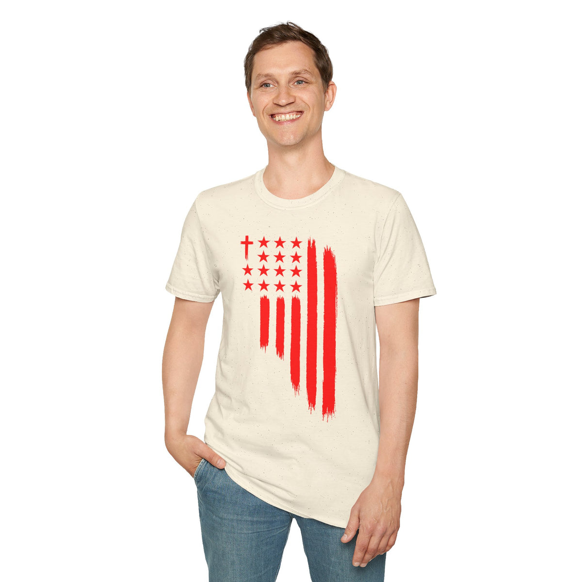 Patriotic Red Brushstroke Flag T‑Shirt