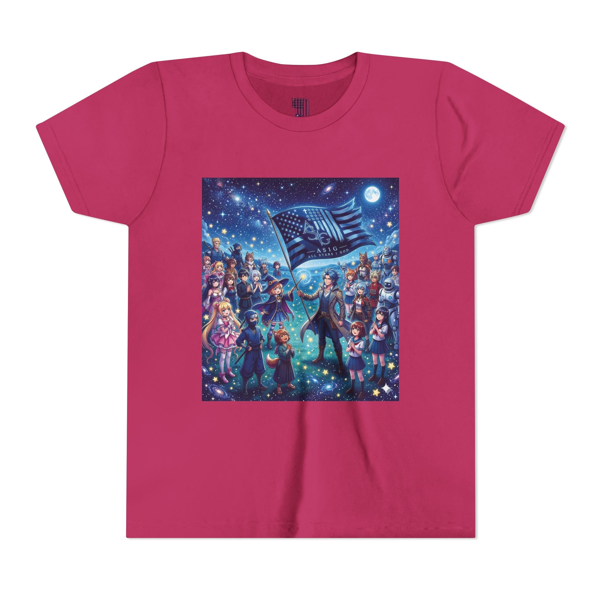 Youth Tee — Starry Night Patriotic Kids T‑Shirt (American Flag & Kids Illustration)