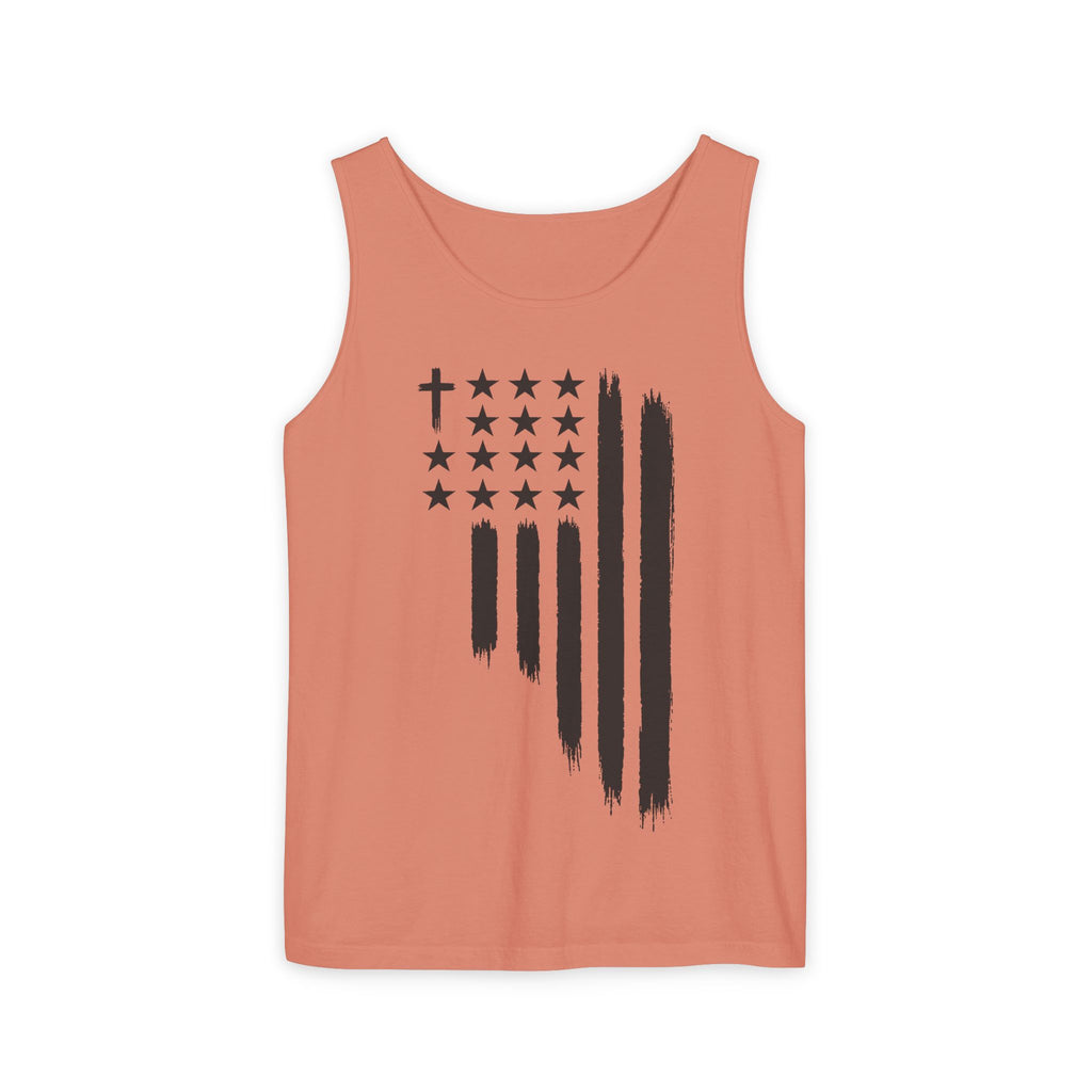 2nd set of colors ALL STARS Flag Tank Top — Distressed Cross & Stars Patriotic Design