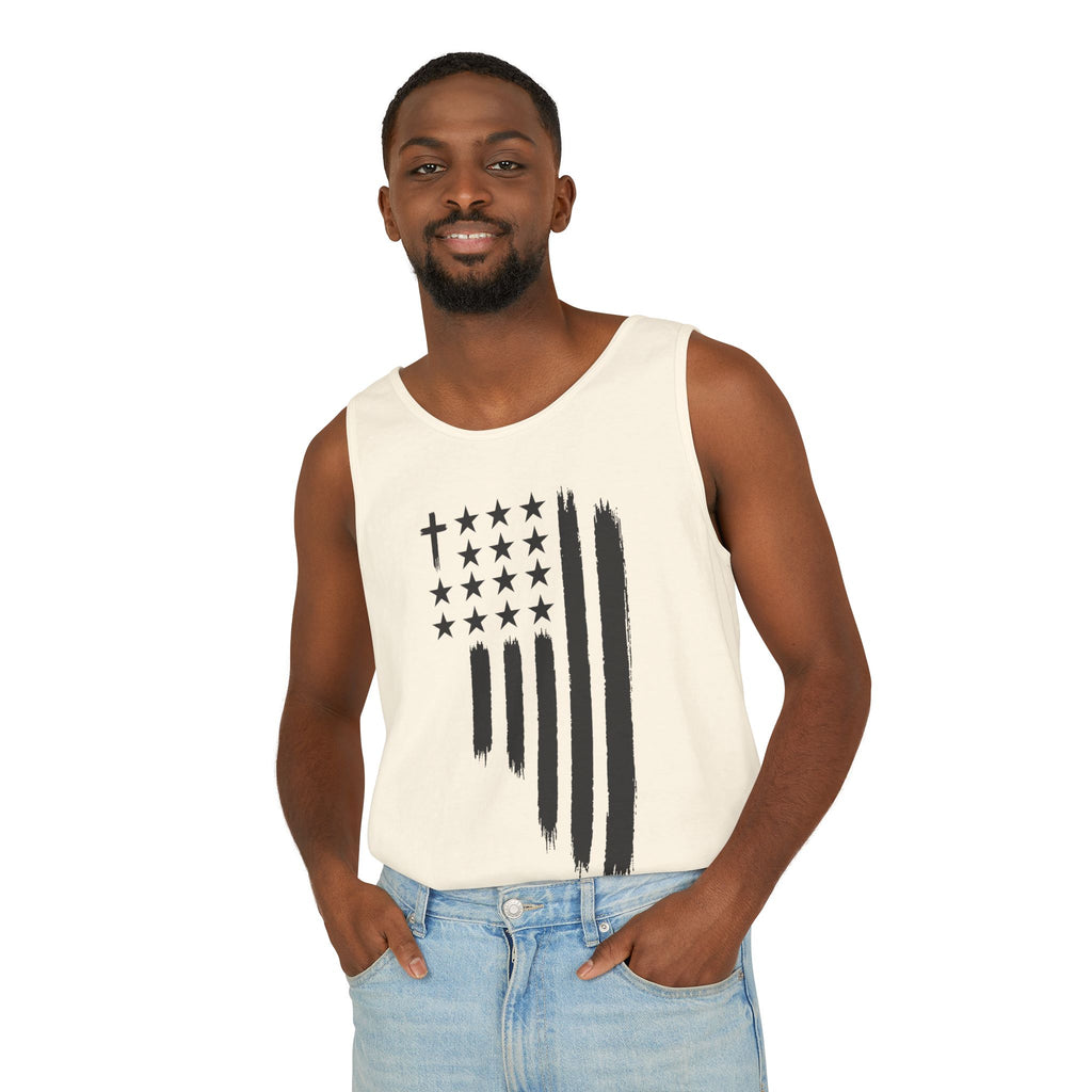 2nd set of colors ALL STARS Flag Tank Top — Distressed Cross & Stars Patriotic Design
