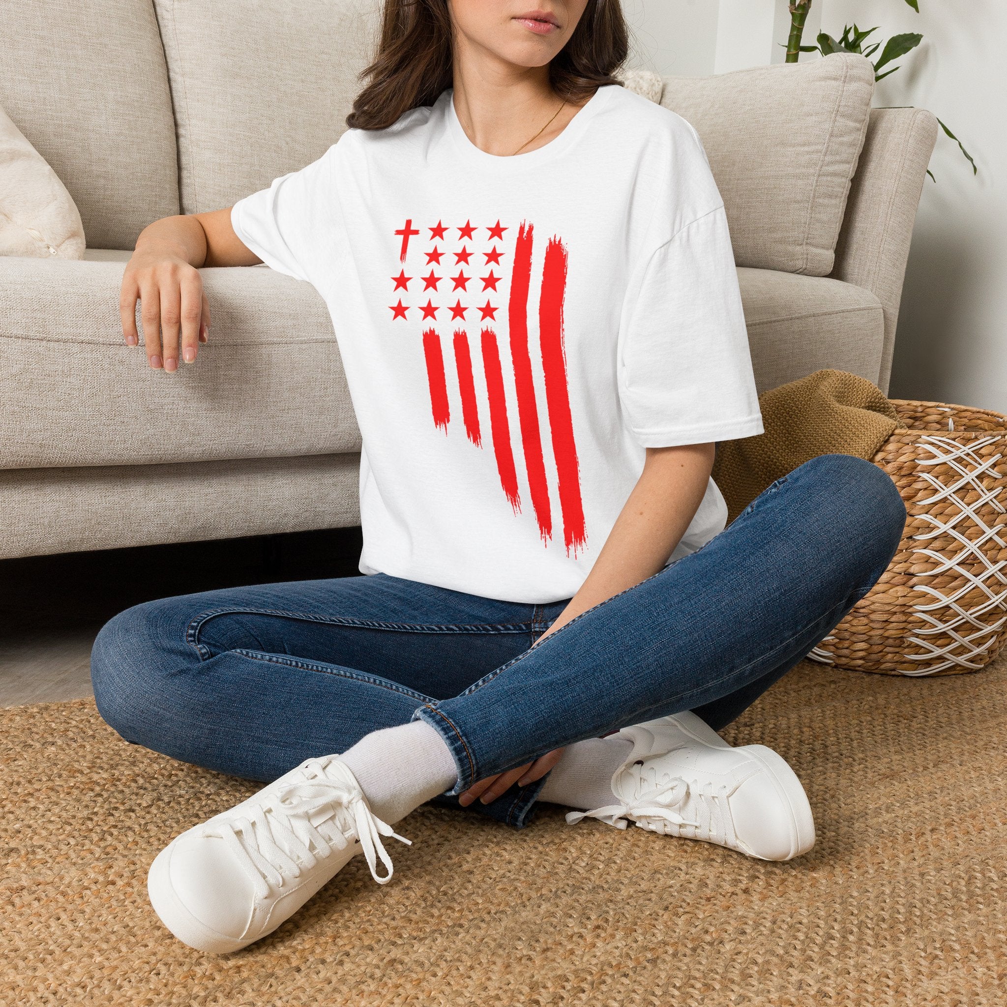 Patriotic Red Brushstroke Flag T‑Shirt