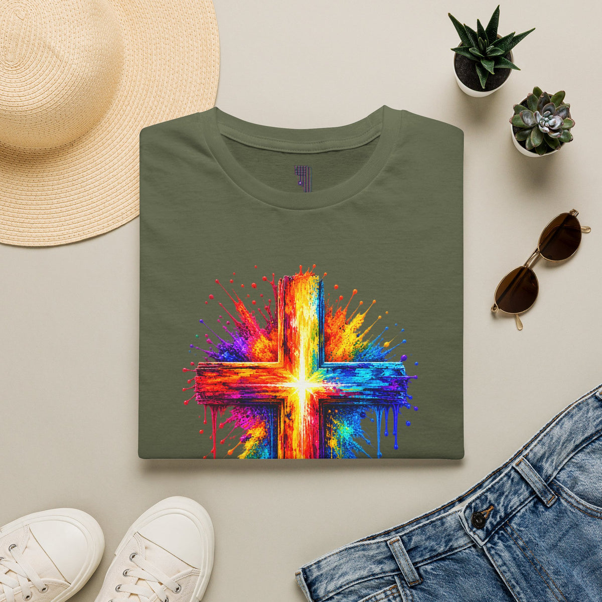 Rainbow Watercolor Cross T-Shirt