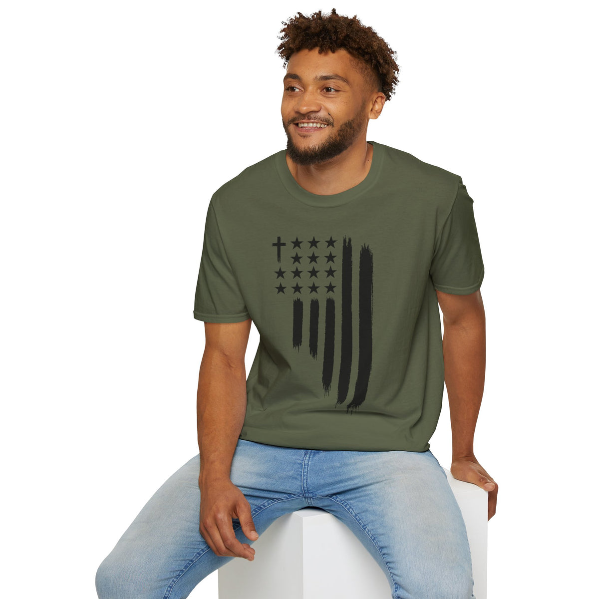 Christian Flag T-Shirt — Distressed American Cross Stars Tee