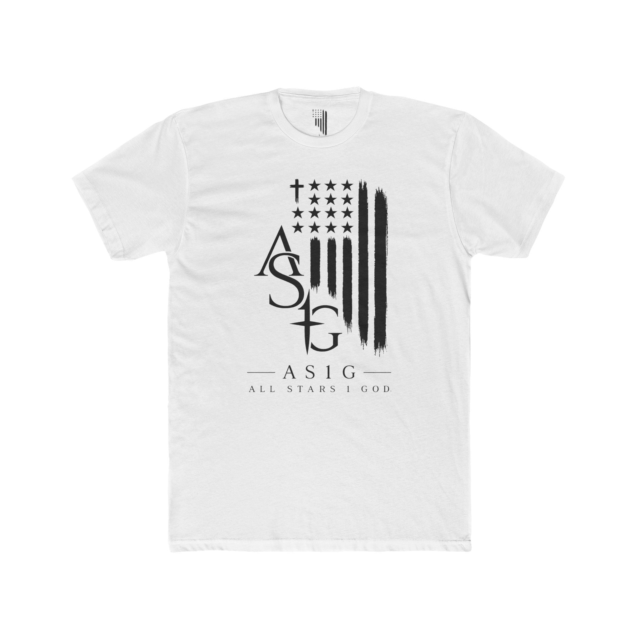 ASIG All Stars Club Flag Graphic Tee — Vintage Monochrome Patriotic T‑Shirt