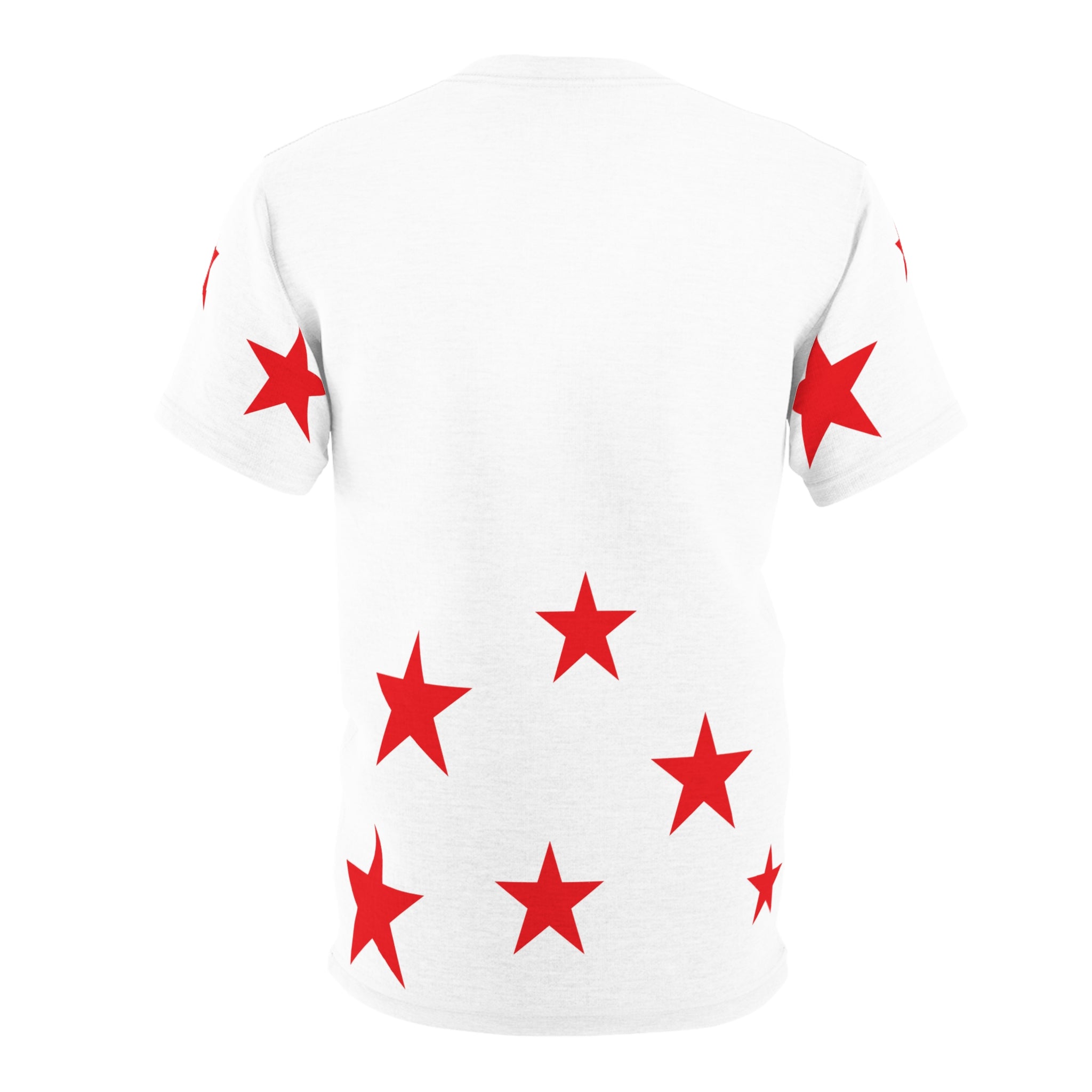 White Tee with Red Stars & Cross — Christian Graphic T‑Shirt