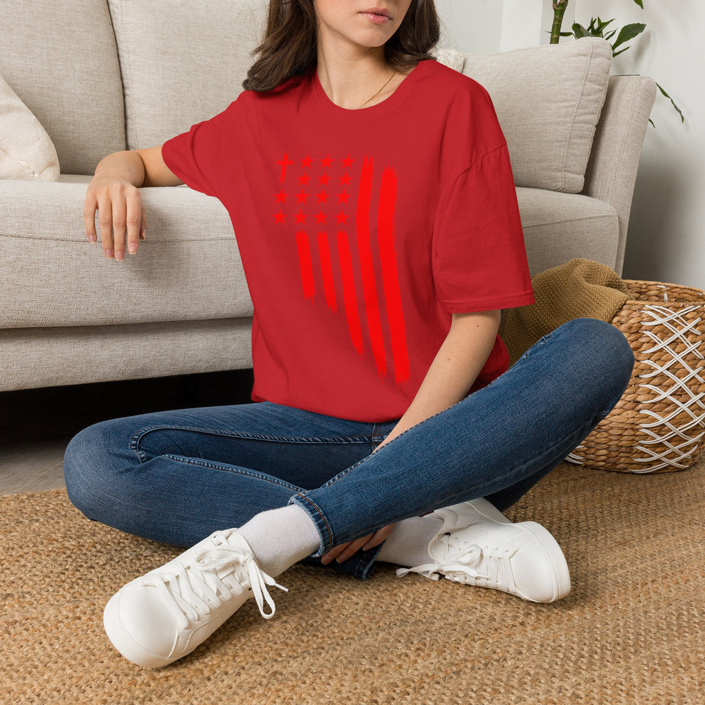 Patriotic Red Brushstroke Flag T‑Shirt