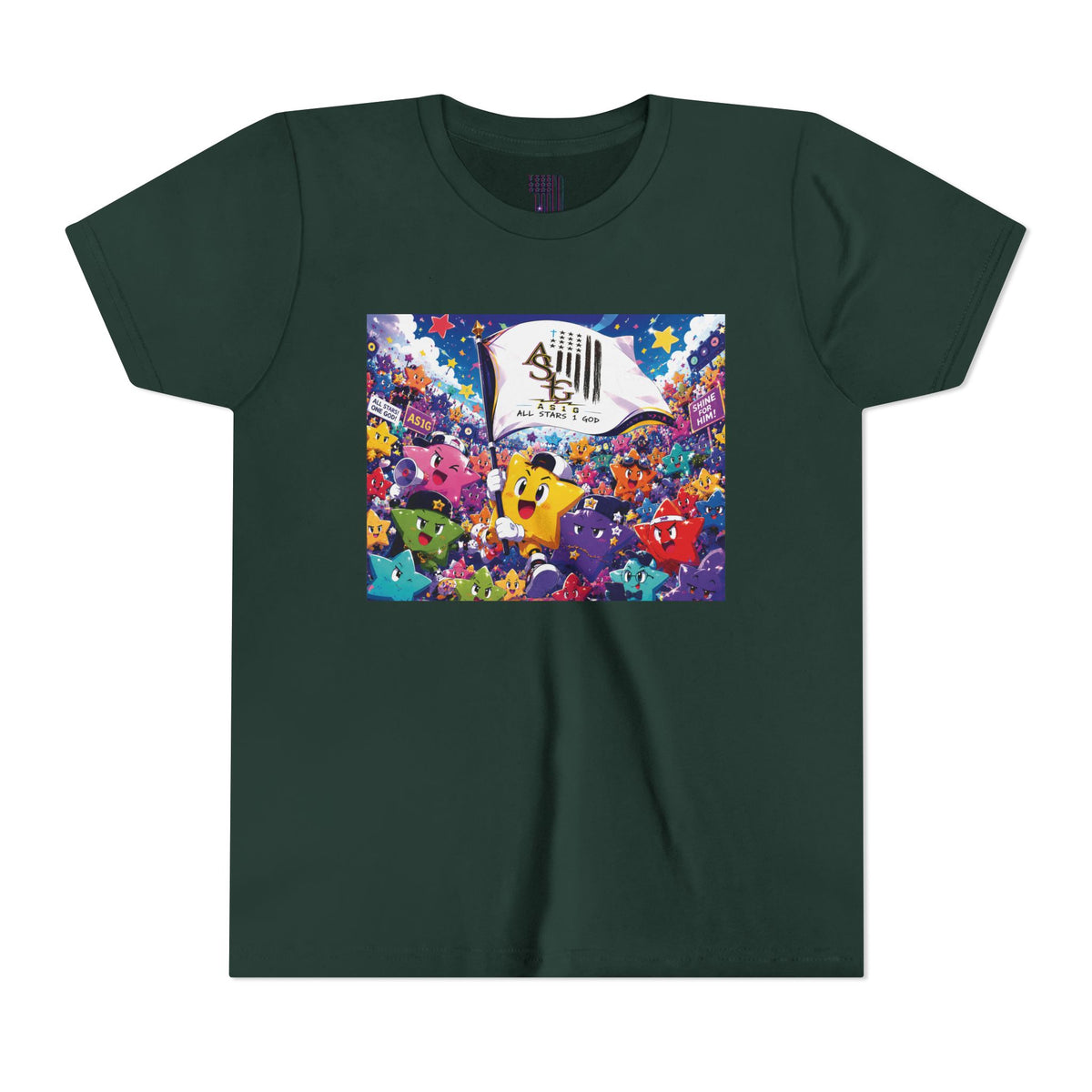 STAR RALLY - Colorful Cartoon Stars Crew with 'The First' Cap Design