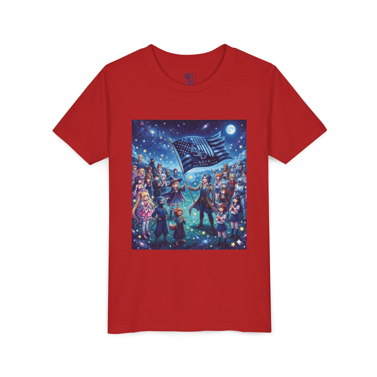 Starry Night Patriotic Kids T‑Shirt (American Flag & Kids Illustration)