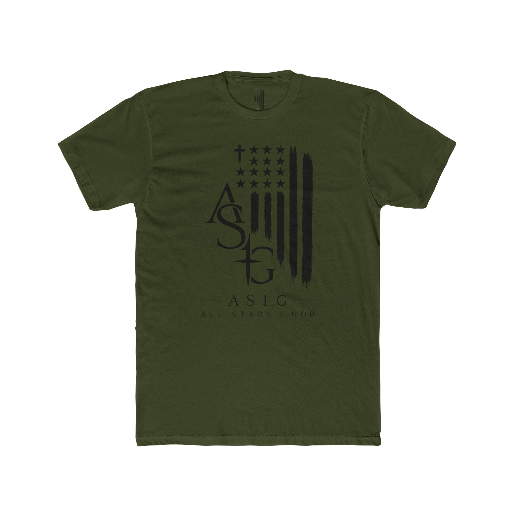 ASIG All Stars Club Flag Graphic Tee — Vintage Monochrome Patriotic T‑Shirt