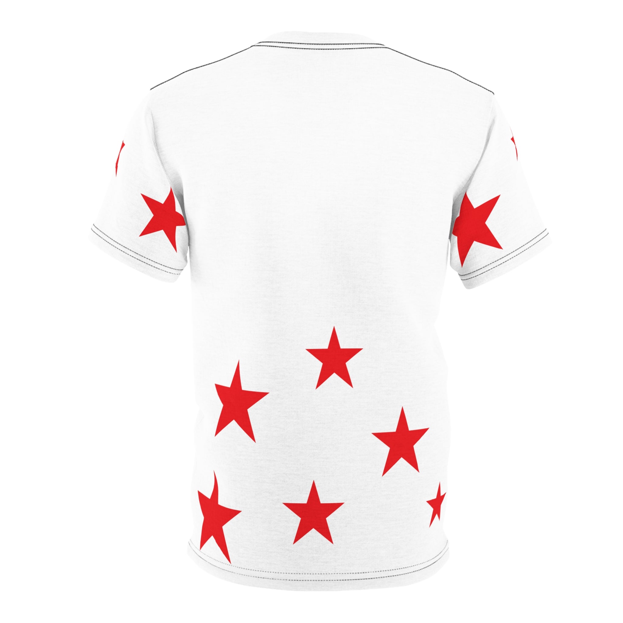 White Tee with Red Stars & Cross — Christian Graphic T‑Shirt