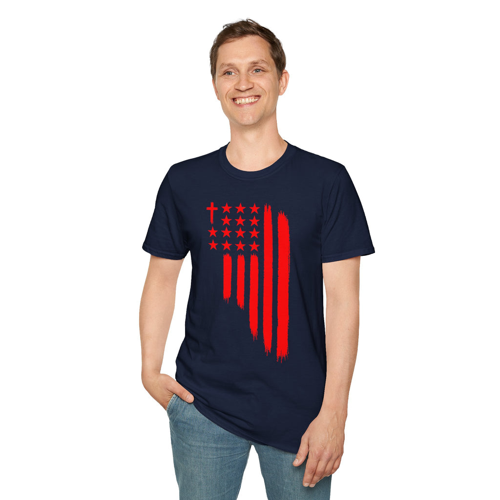 Patriotic Red Brushstroke Flag T‑Shirt