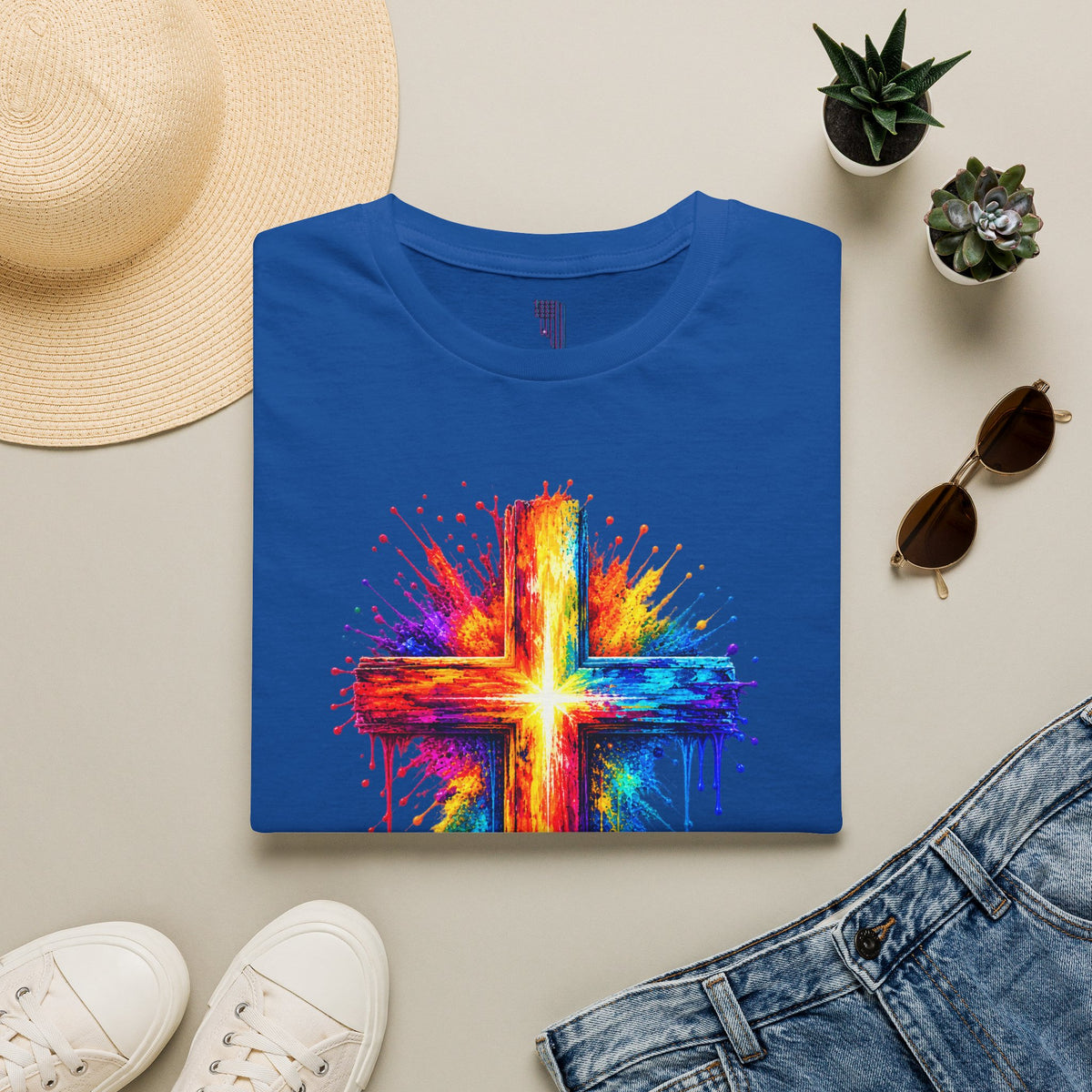 Rainbow Watercolor Cross T-Shirt