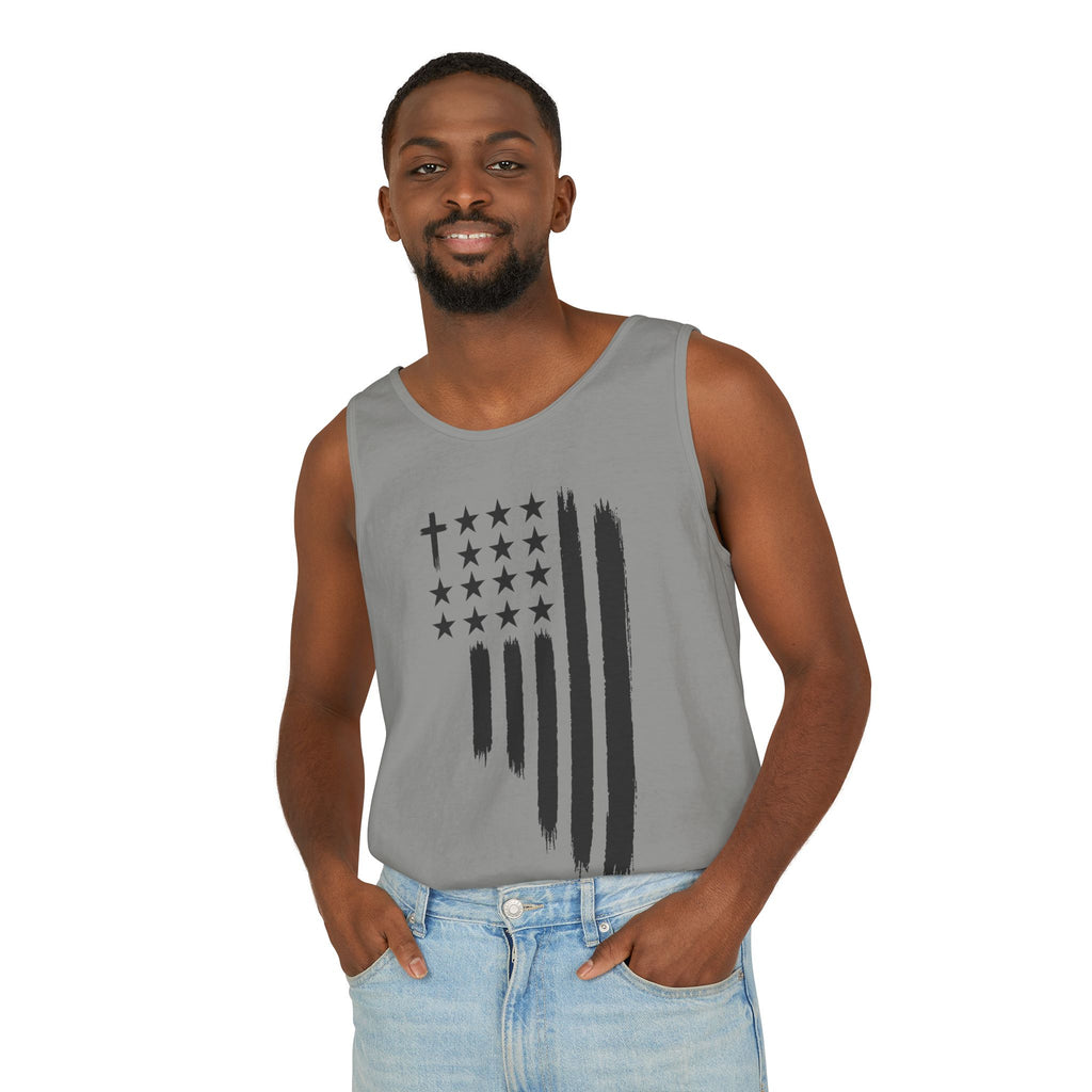 2nd set of colors ALL STARS Flag Tank Top — Distressed Cross & Stars Patriotic Design