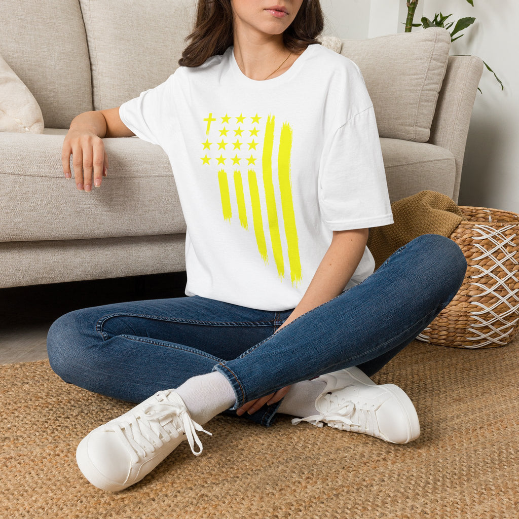Neon Yellow Stylized American Flag T-Shirt