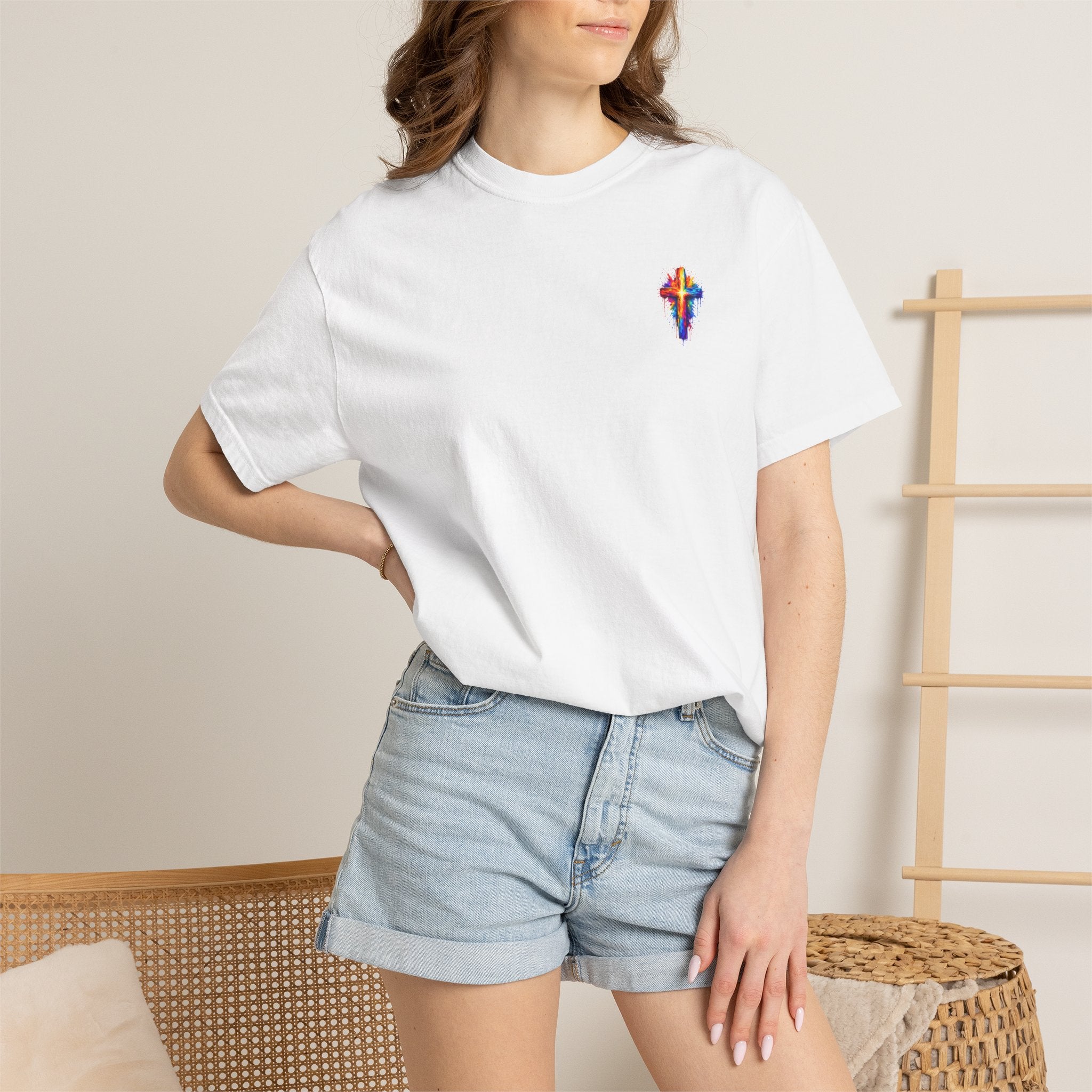Jesus Portrait T-Shirt — Colorful Watercolor Cross Tee