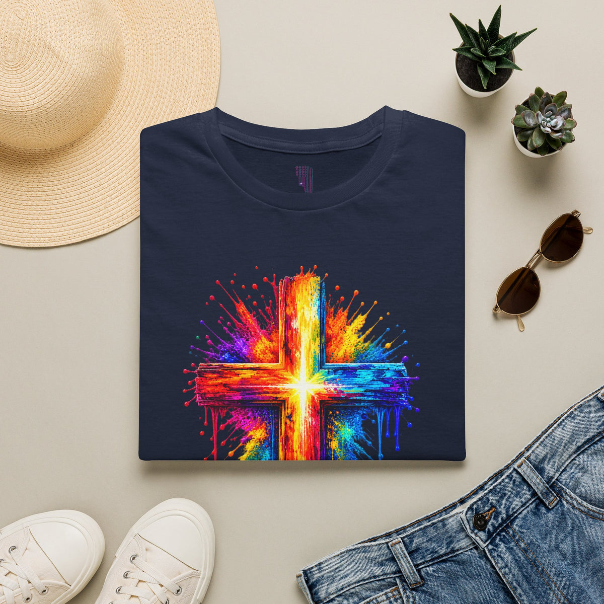Rainbow Watercolor Cross T-Shirt