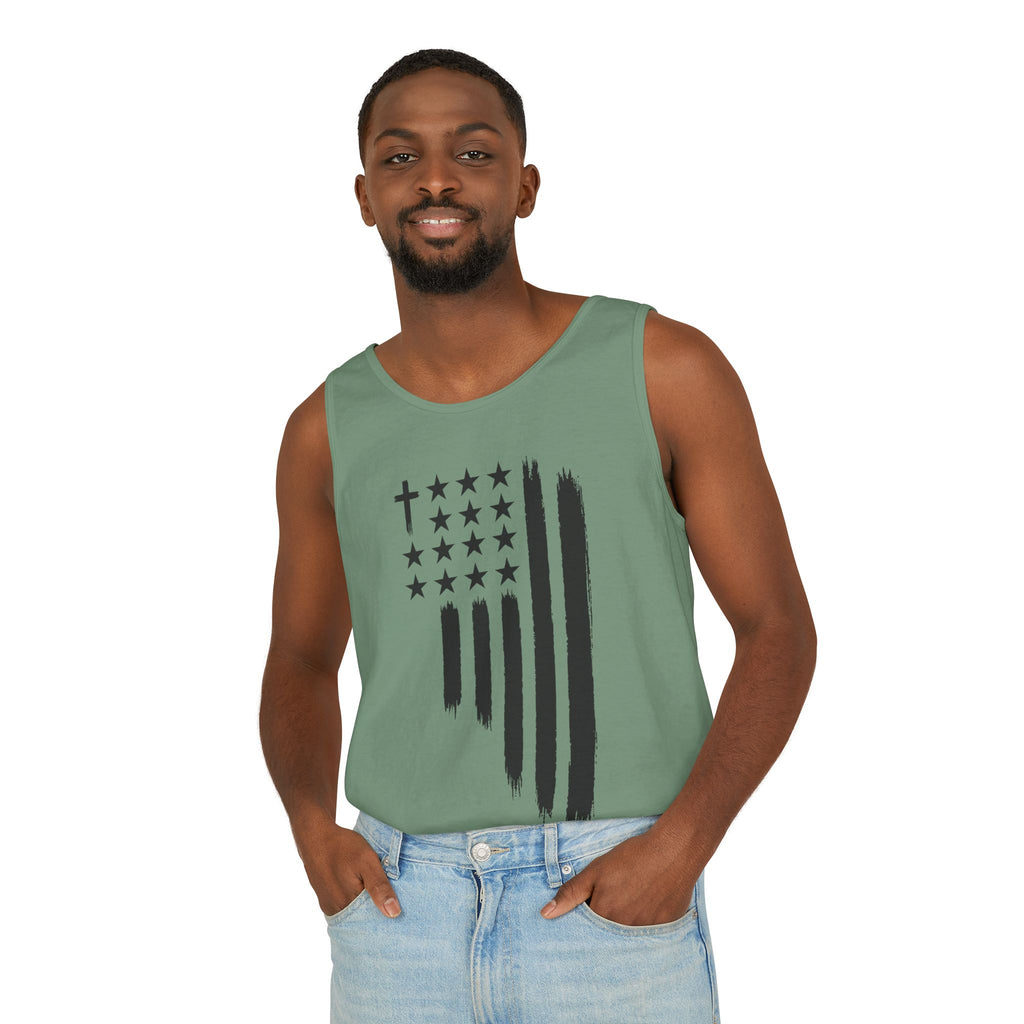2nd set of colors ALL STARS Flag Tank Top — Distressed Cross & Stars Patriotic Design