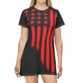 Patriotic Cross Flag T-Shirt Dress — Red Brushstroke American Flag