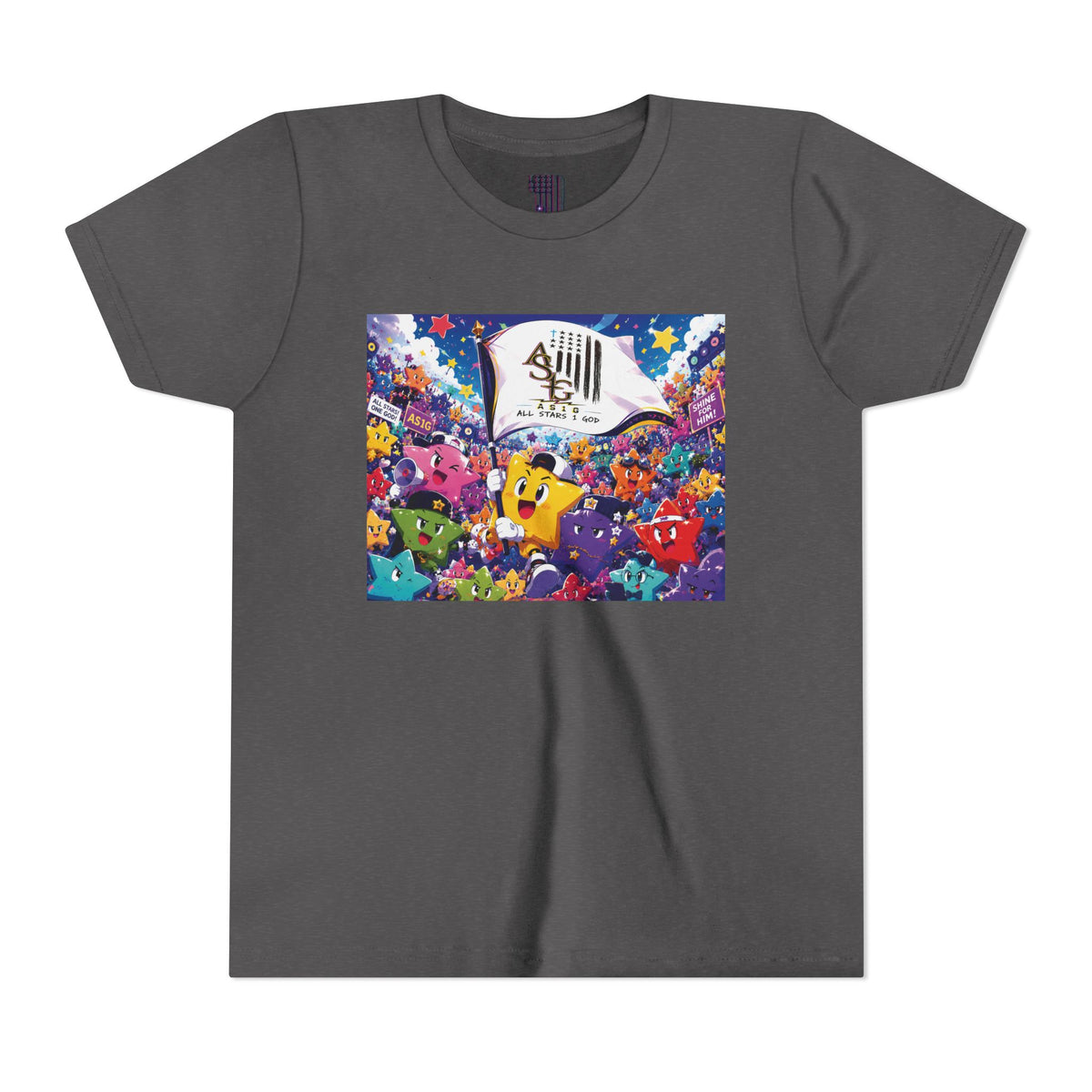 STAR RALLY - Colorful Cartoon Stars Crew with 'The First' Cap Design