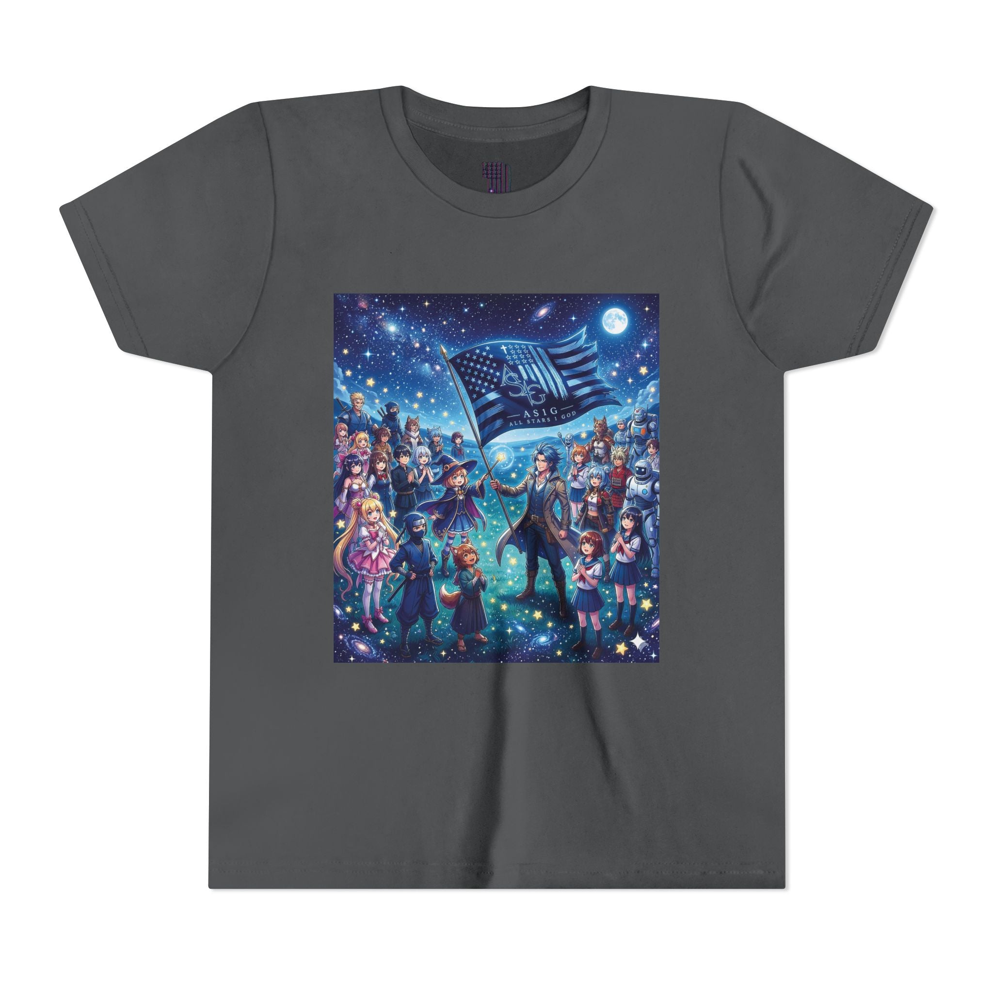Youth Tee — Starry Night Patriotic Kids T‑Shirt (American Flag & Kids Illustration)