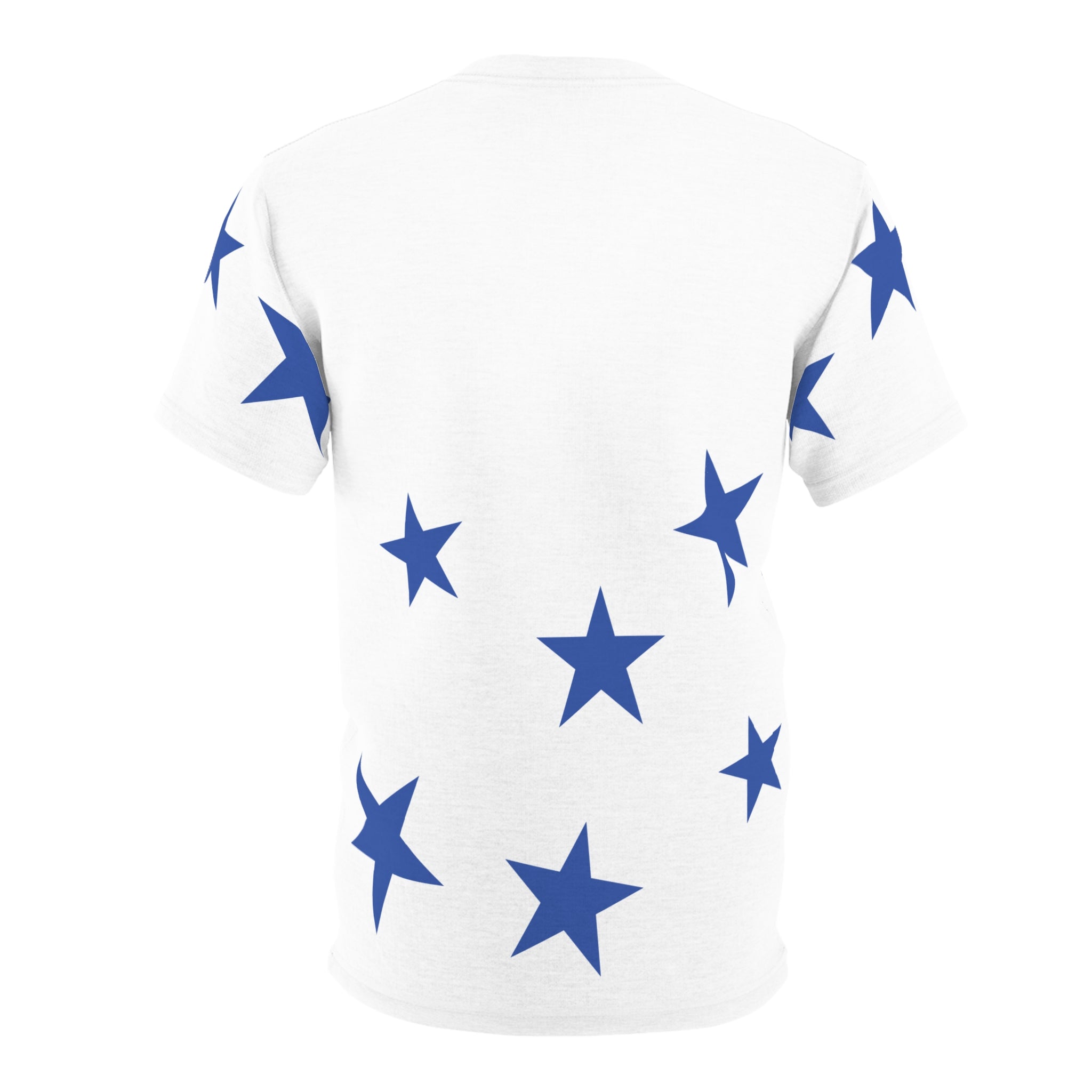 Star Scatter Tee — Blue Stars & Cross All-Over Print