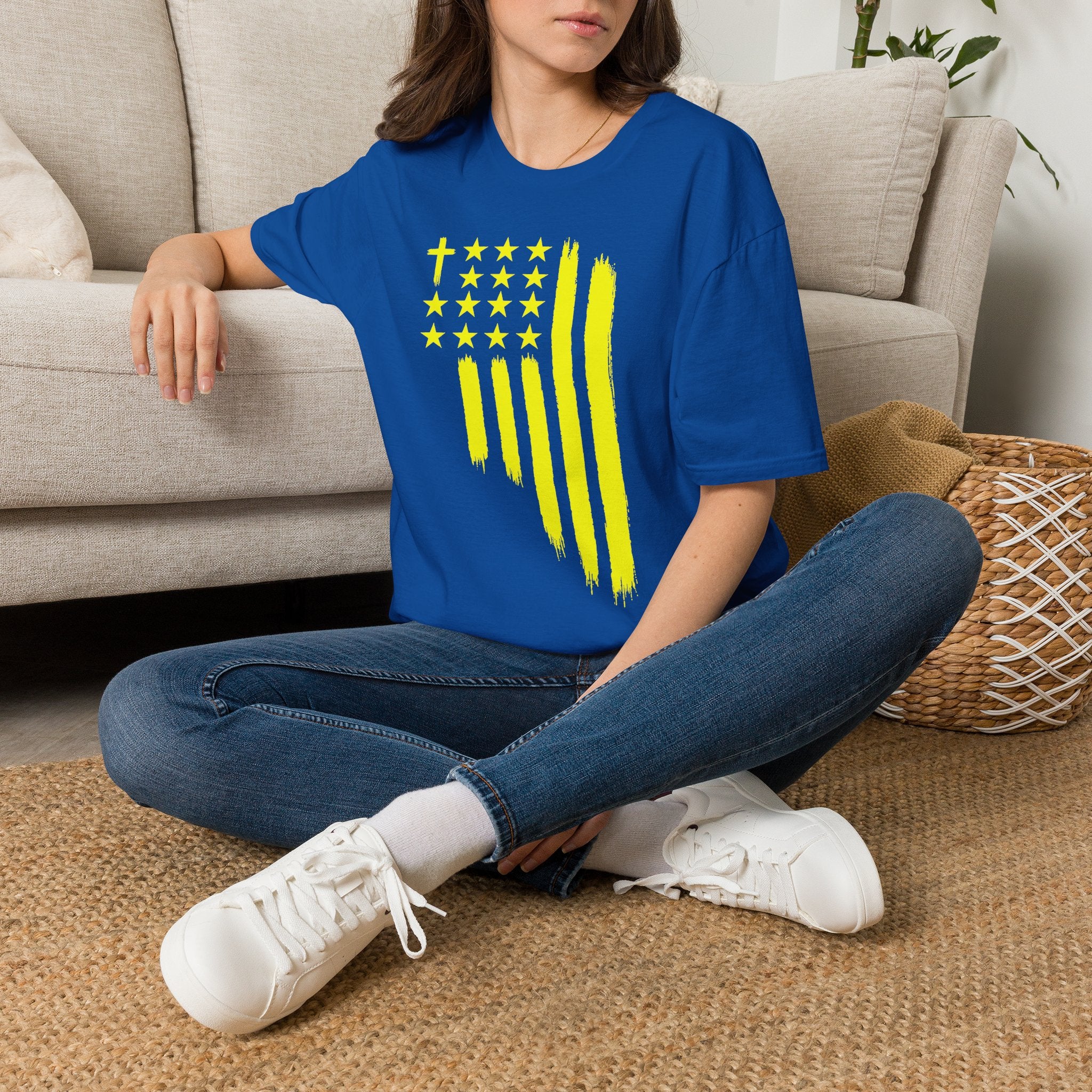 Neon Yellow Stylized American Flag T-Shirt