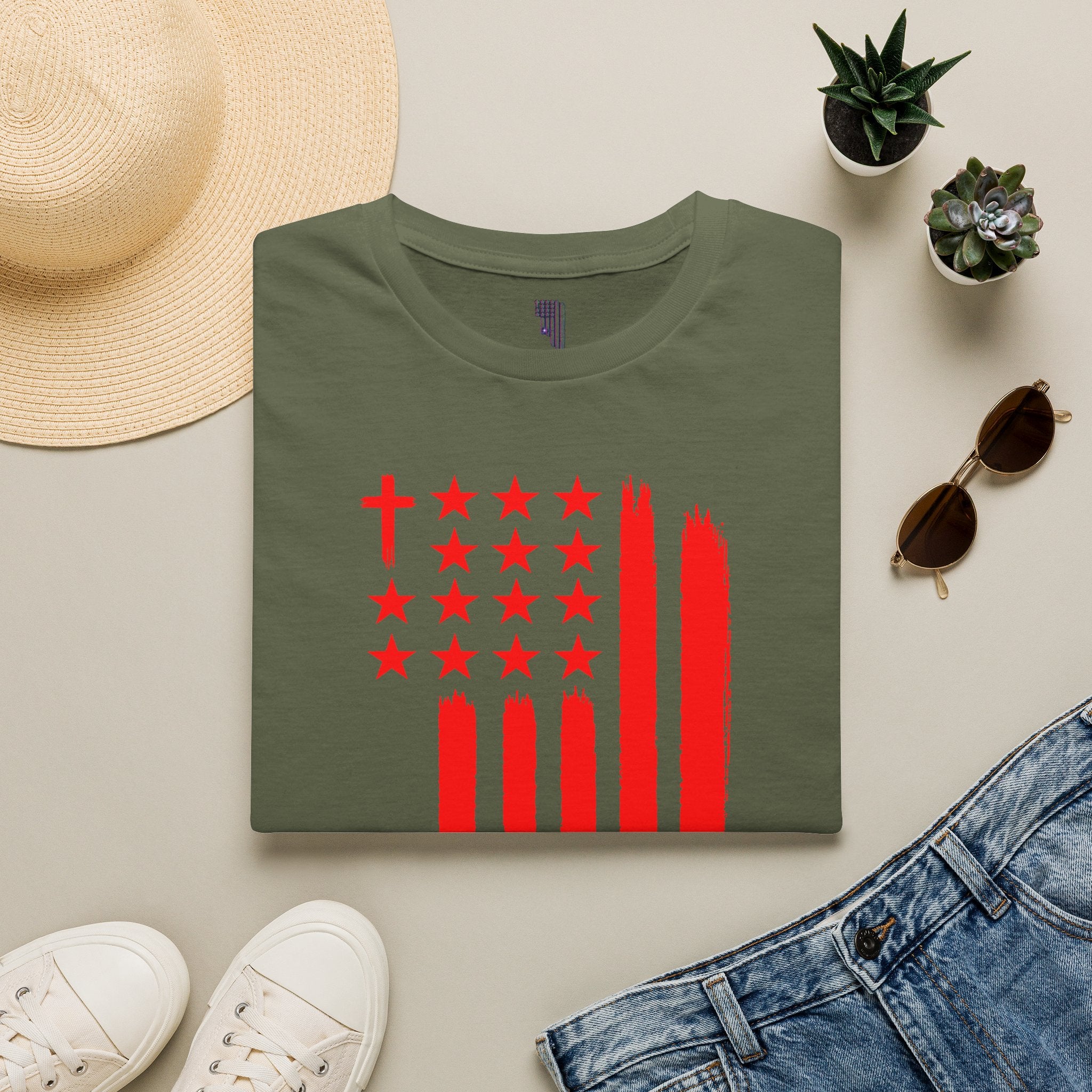 Patriotic Red Brushstroke Flag T‑Shirt