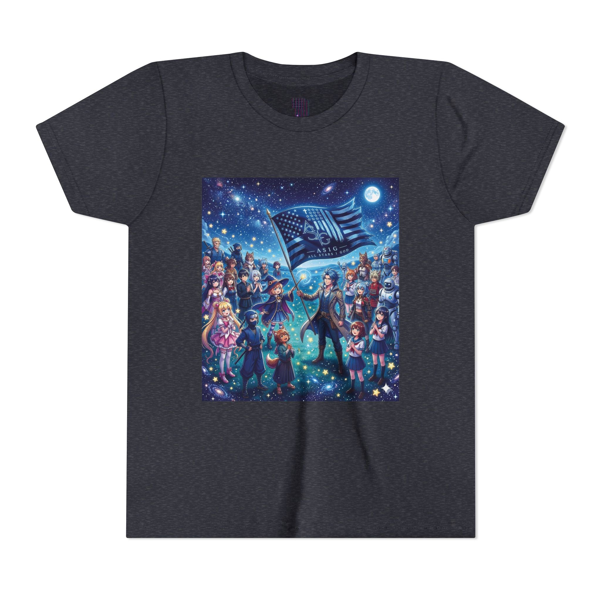 Youth Tee — Starry Night Patriotic Kids T‑Shirt (American Flag & Kids Illustration)