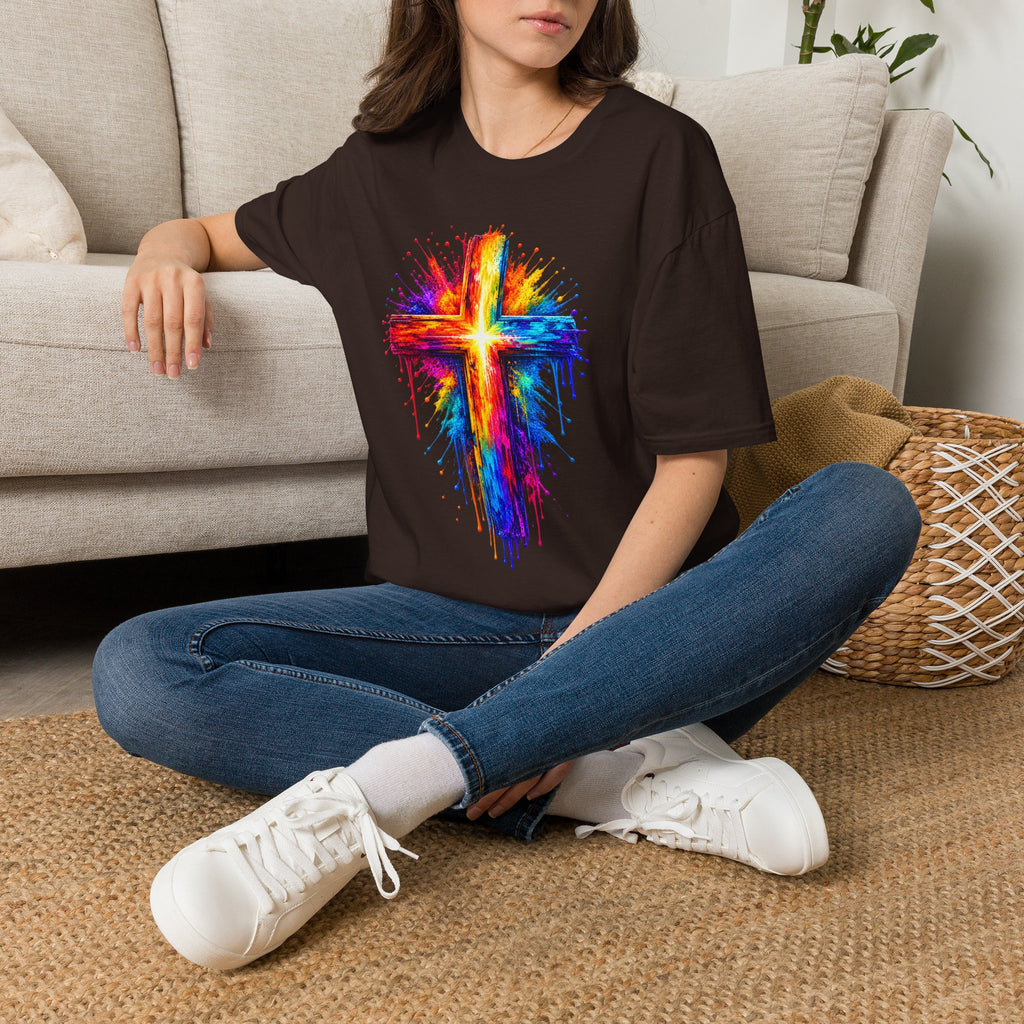 Rainbow Watercolor Cross T-Shirt