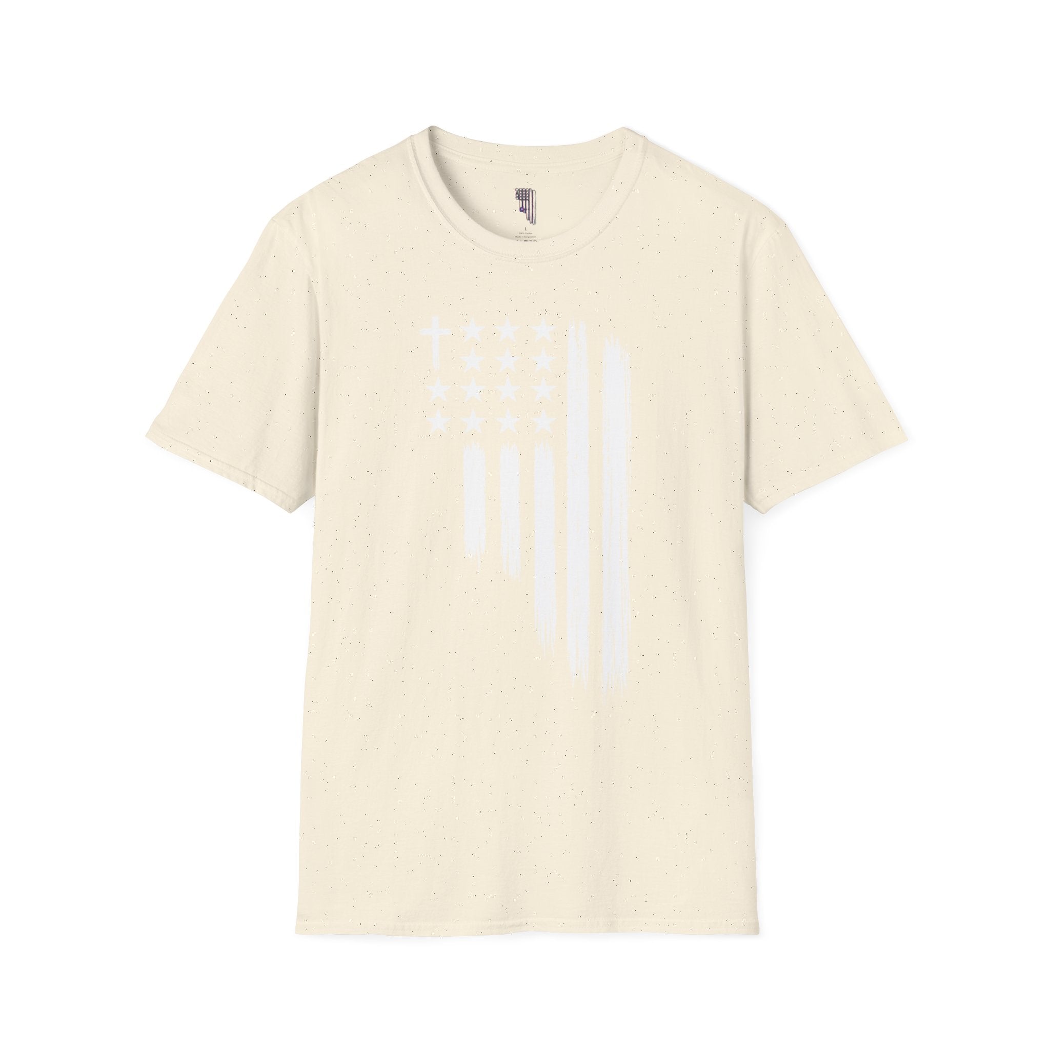 Christian American Flag T-Shirt — Distressed Cross & Stars Patriotic Tee