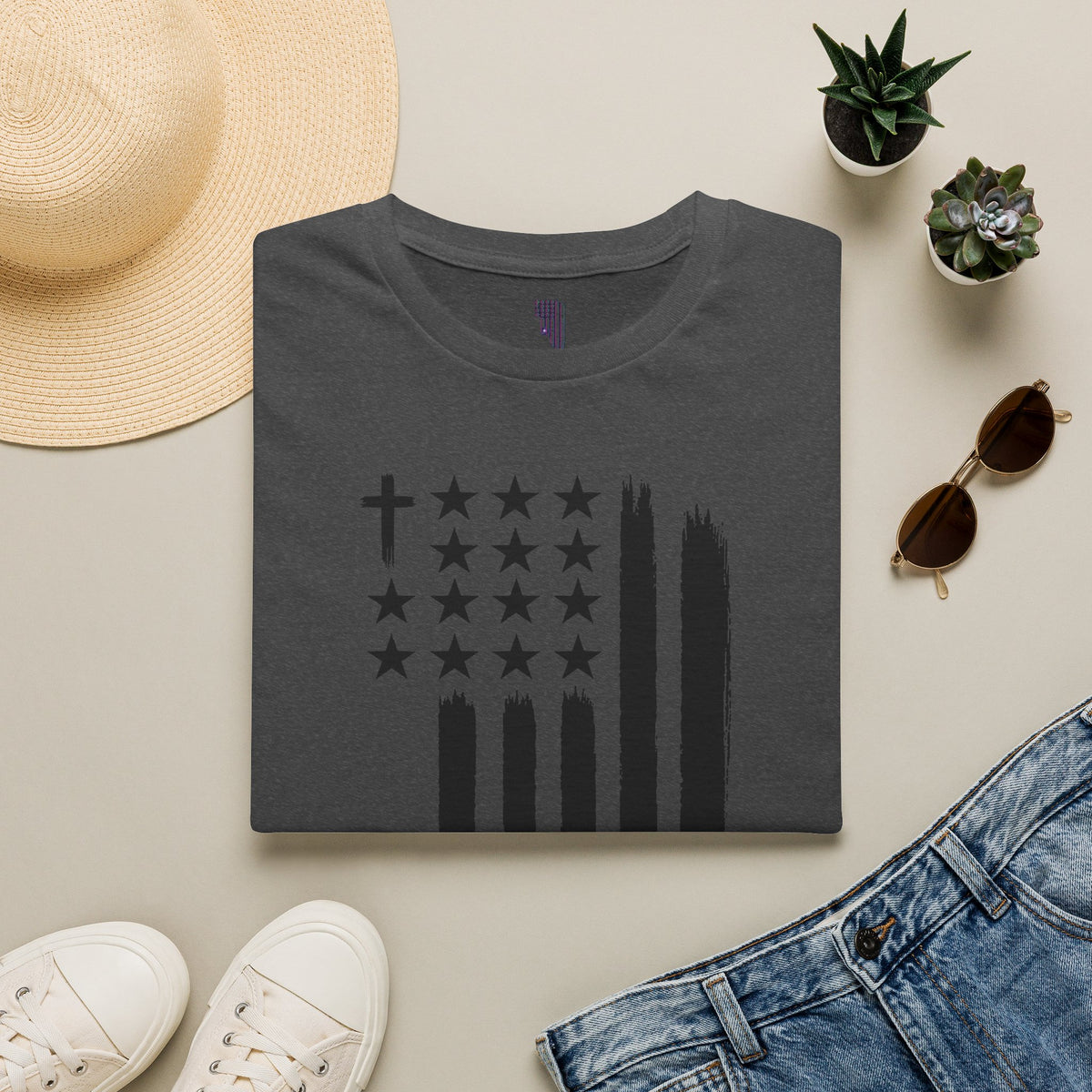 Christian Flag T-Shirt — Distressed American Cross Stars Tee
