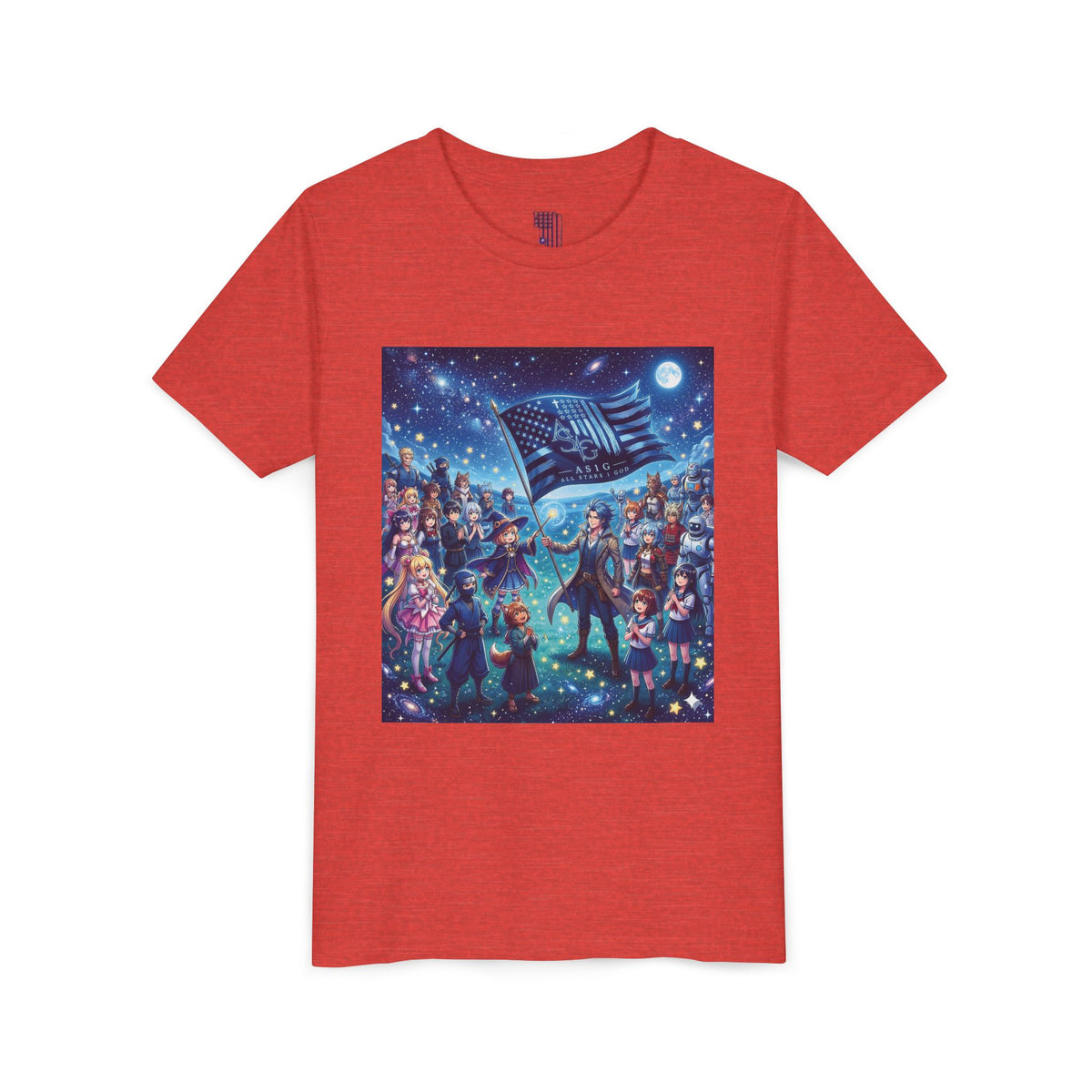 Starry Night Patriotic Kids T‑Shirt (American Flag & Kids Illustration)