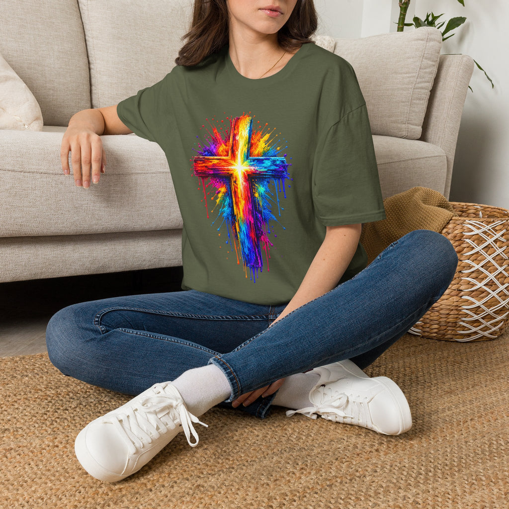Rainbow Watercolor Cross T-Shirt