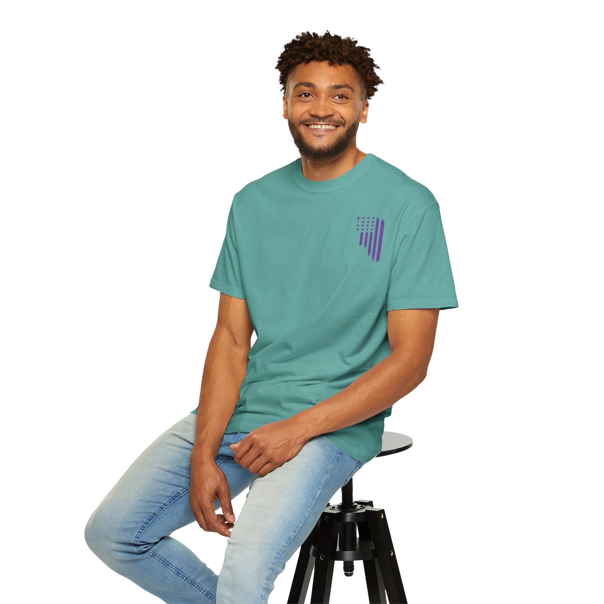 ASIG All Stars & God Flag T‑Shirt — Purple Brushstroke American Flag Tee