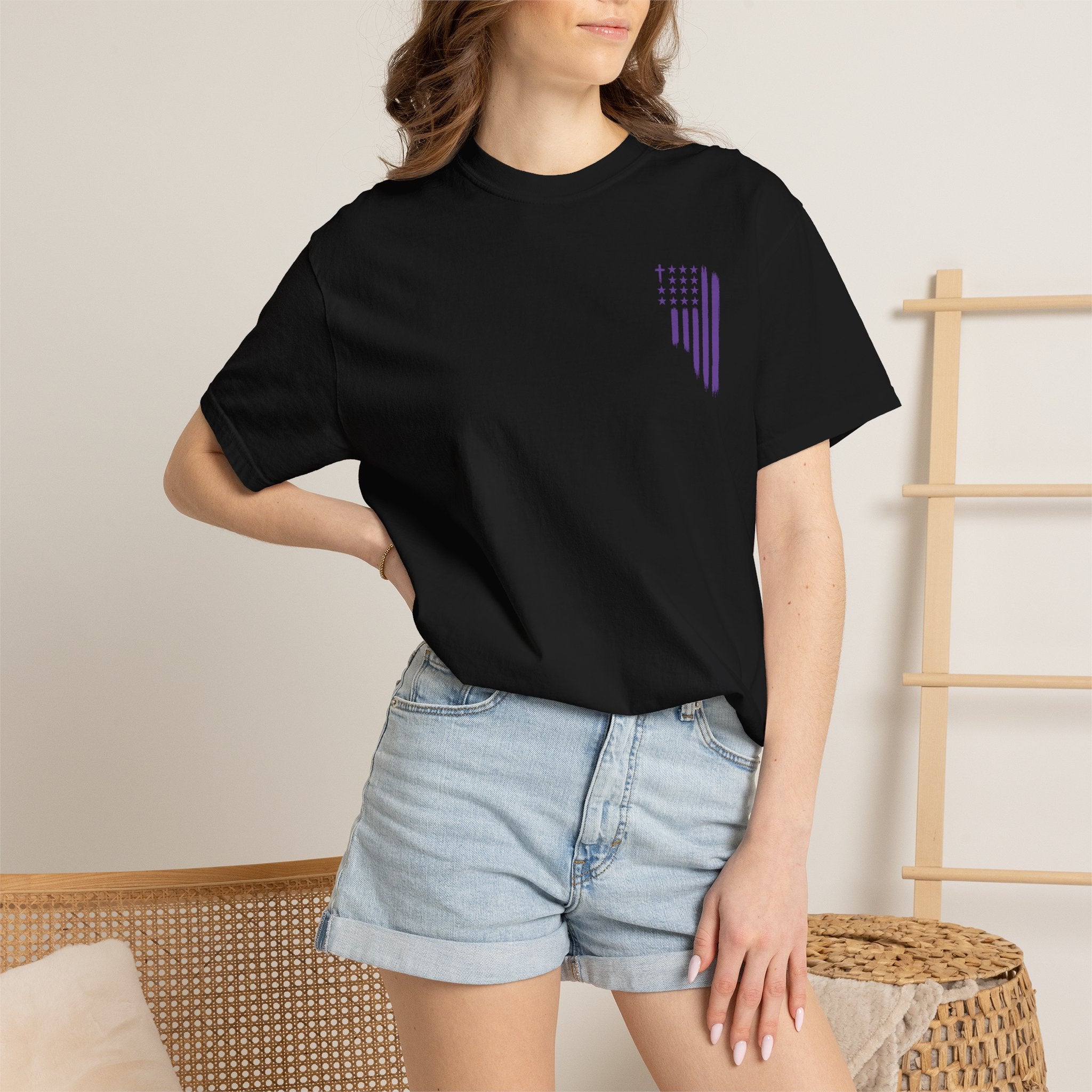 ASIG All Stars & God Flag T‑Shirt — Purple Brushstroke American Flag Tee