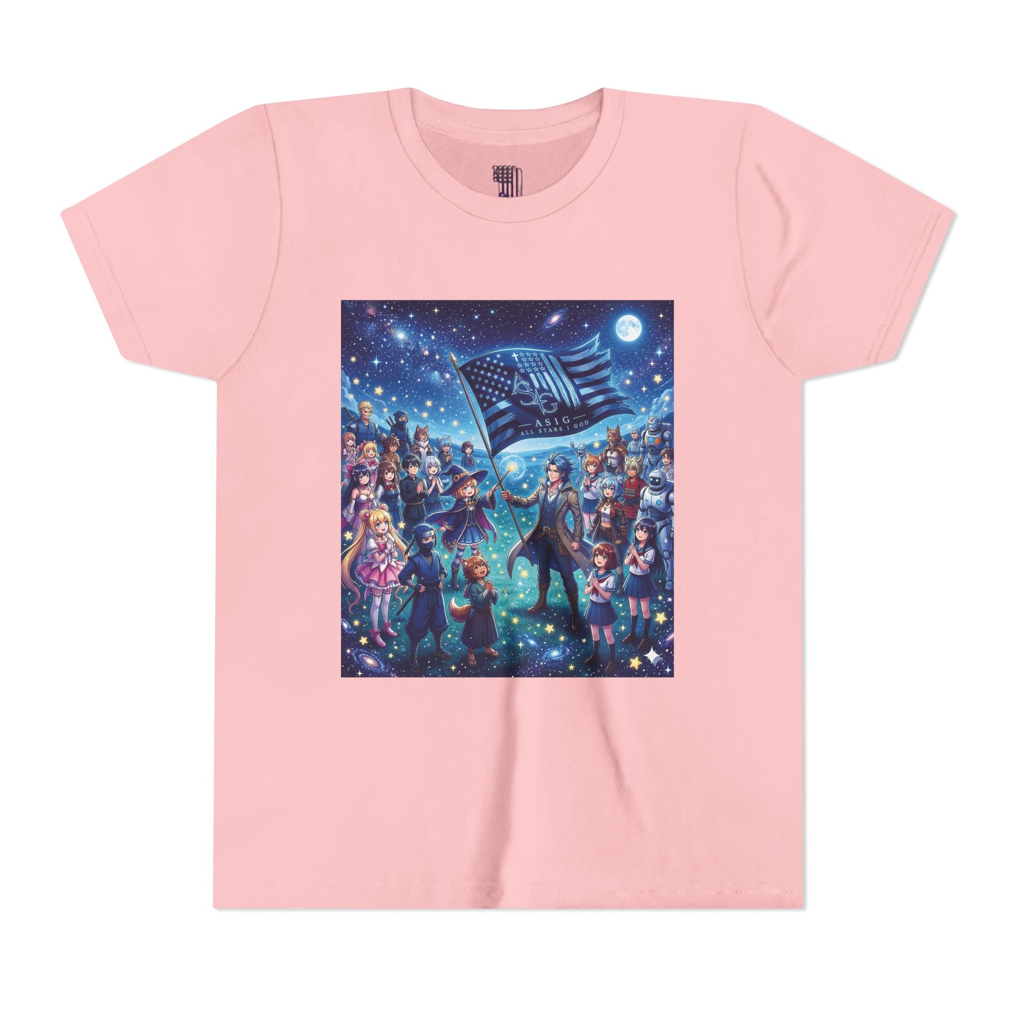 Youth Tee — Starry Night Patriotic Kids T‑Shirt (American Flag & Kids Illustration)