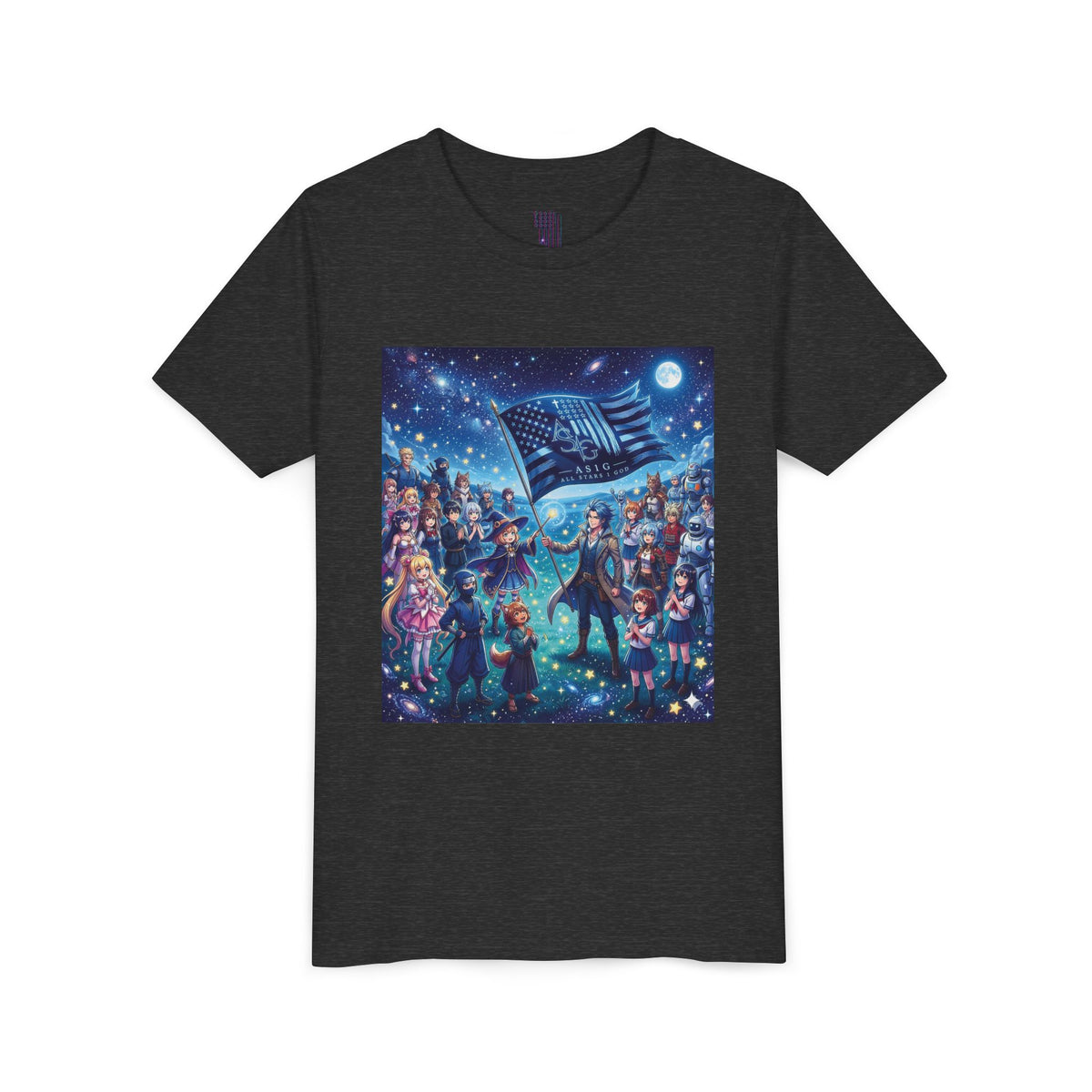 Starry Night Patriotic Kids T‑Shirt (American Flag & Kids Illustration)