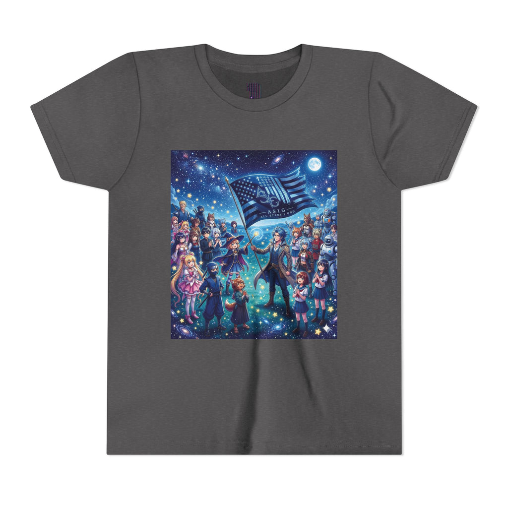 Youth Tee — Starry Night Patriotic Kids T‑Shirt (American Flag & Kids Illustration)