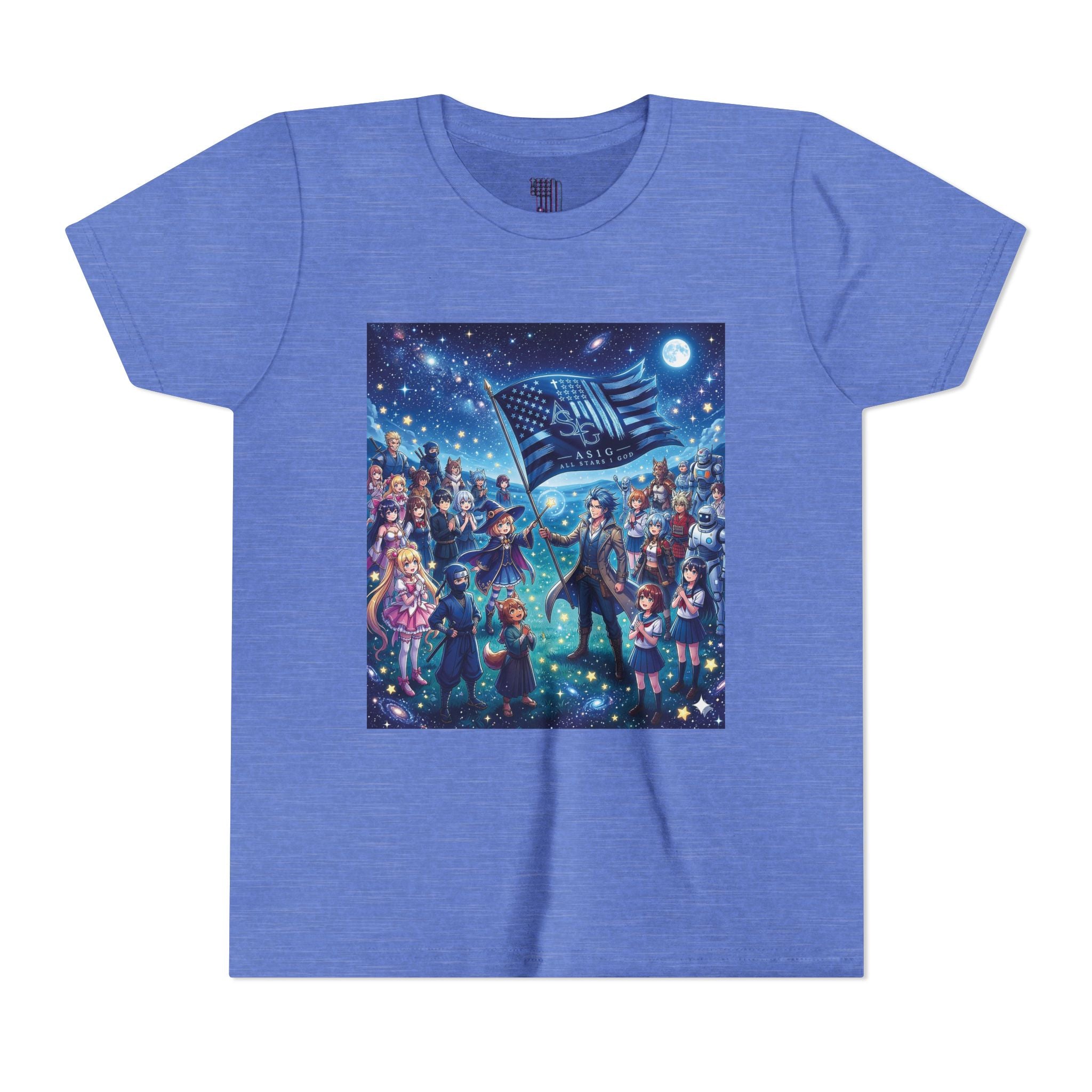 Youth Tee — Starry Night Patriotic Kids T‑Shirt (American Flag & Kids Illustration)